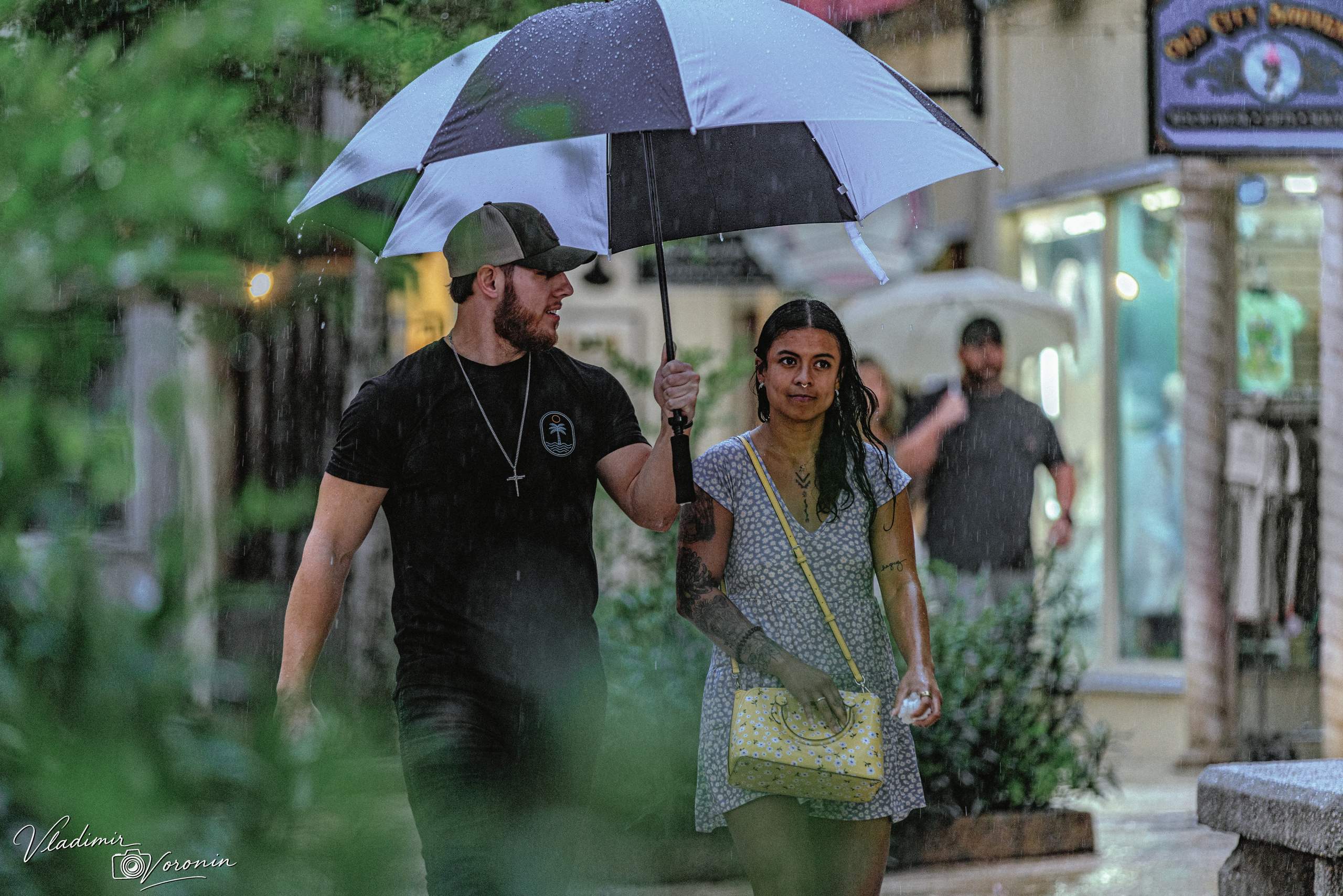 Rain in downtown. Photographer St. Augustine