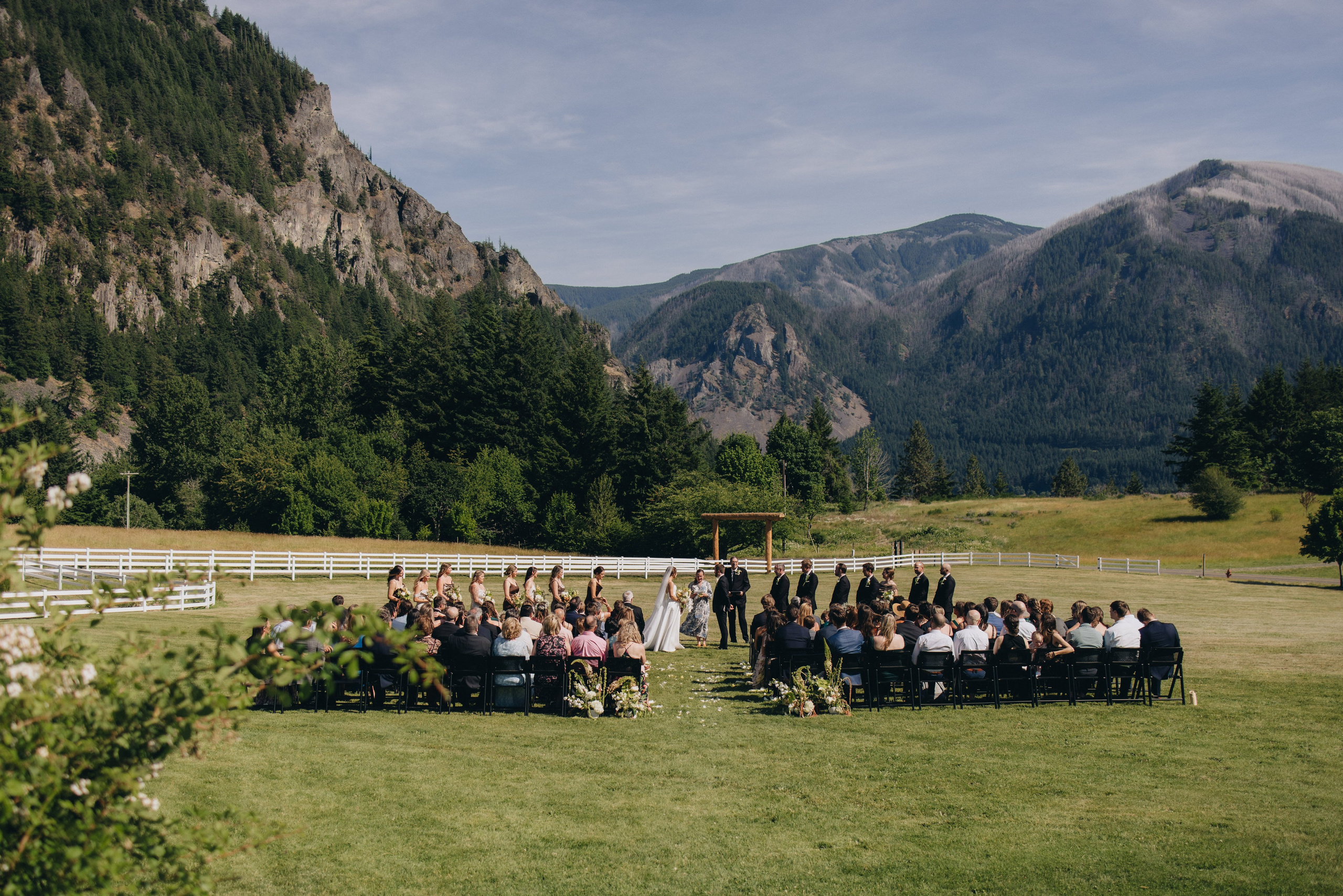 Wedding ceremony at Wind Mountain Ranch in the Columbia River Gorge