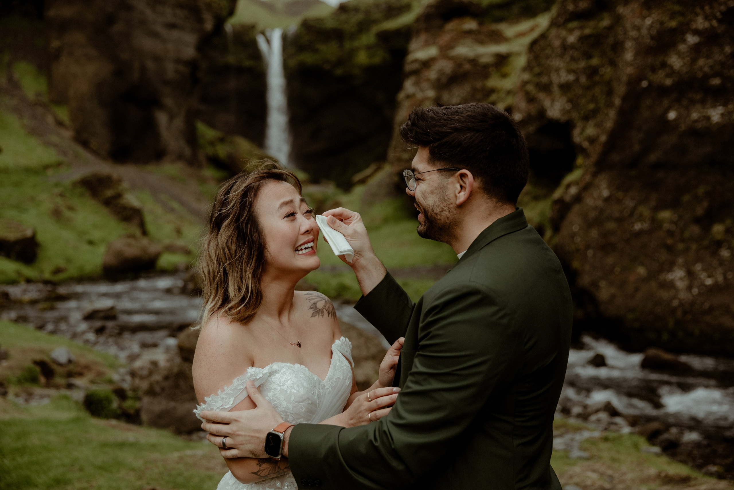 Elopement at Kvernufoss Waterfall. Iceland elopement photographer & videographer