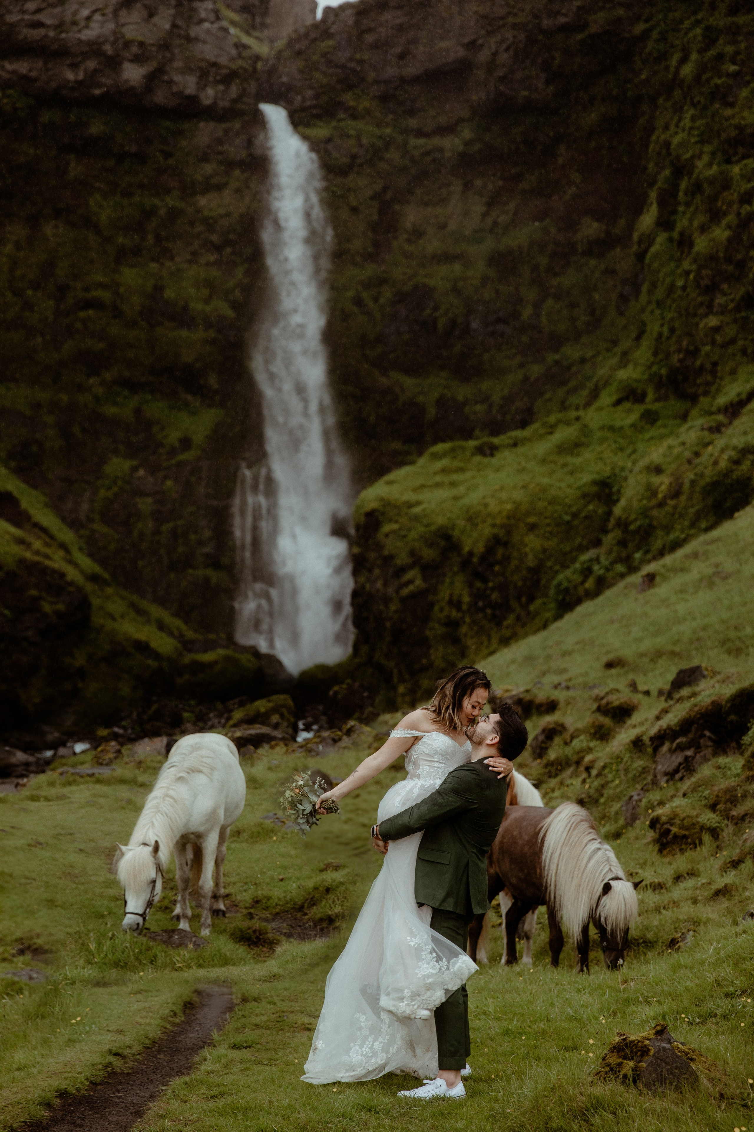 Elopement at Kvernufoss Waterfall. Iceland elopement photographer & videographer