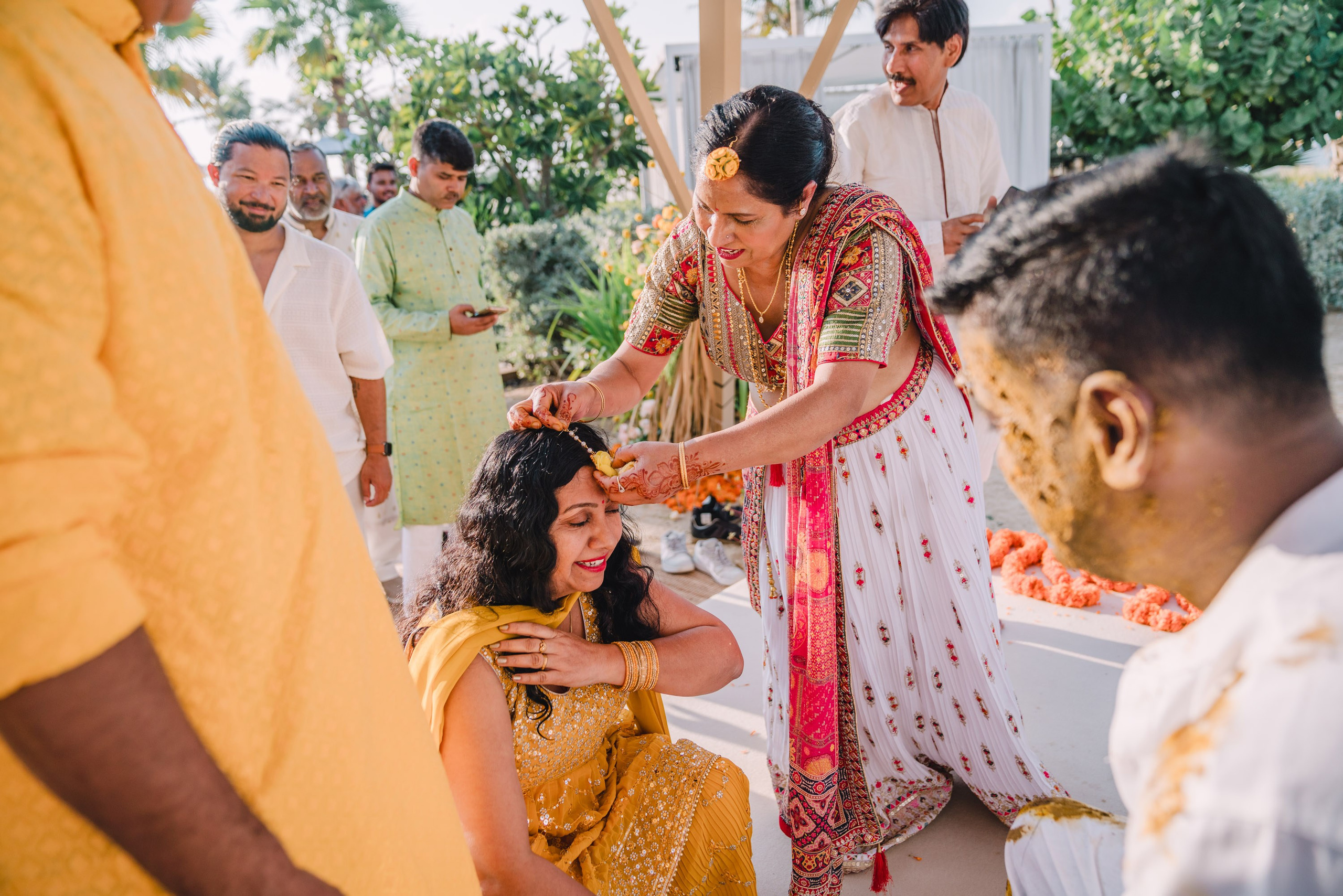 indian family is getting ready for turmeric ceremony
