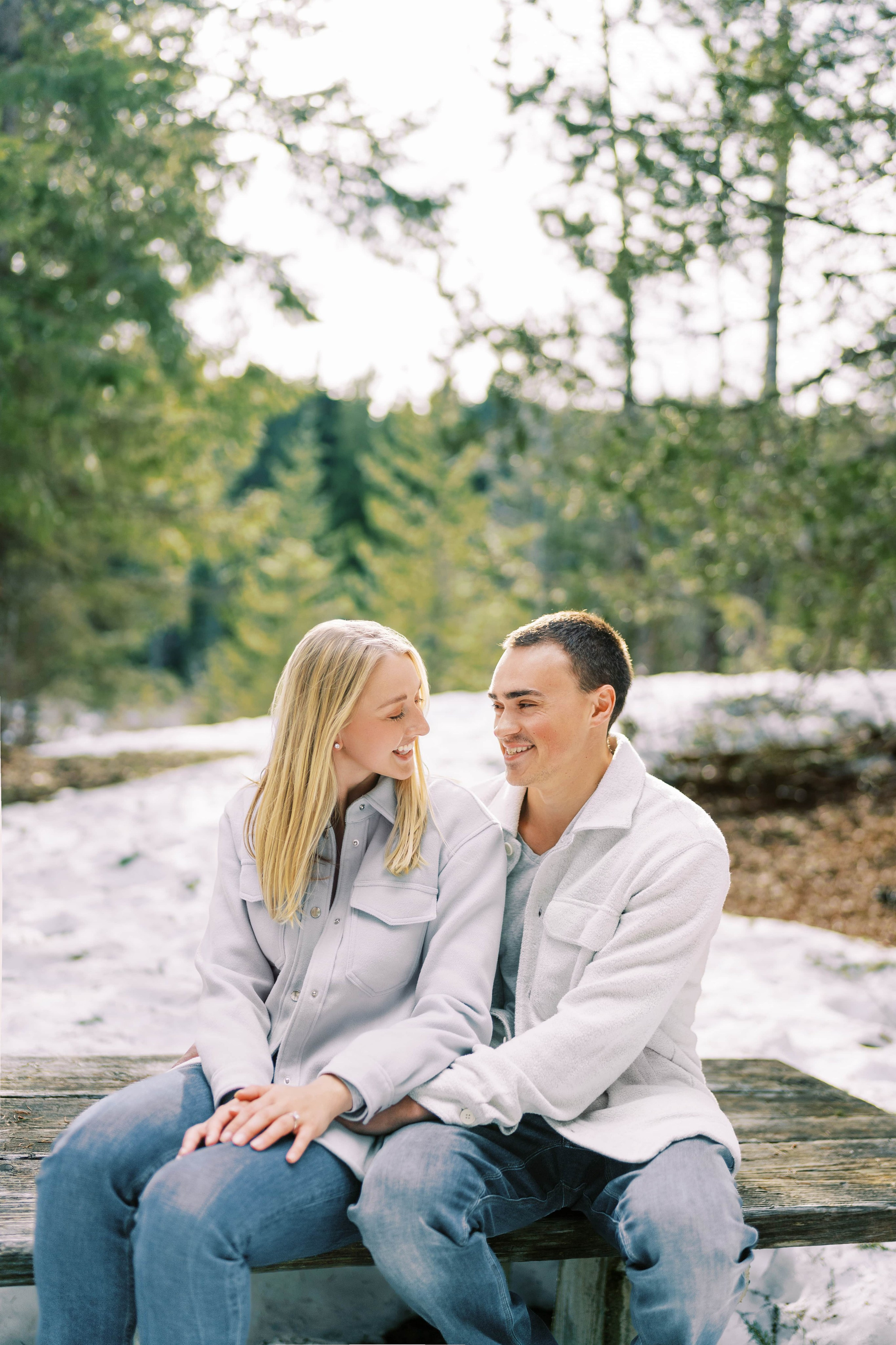 Engagement photo shoot Caitlyn & Riley / April 2024. Gold Creek Pond, WA. EVAN ARISTOV WEDDING PHOTOGRAPHY — Seattle Wedding Photographer