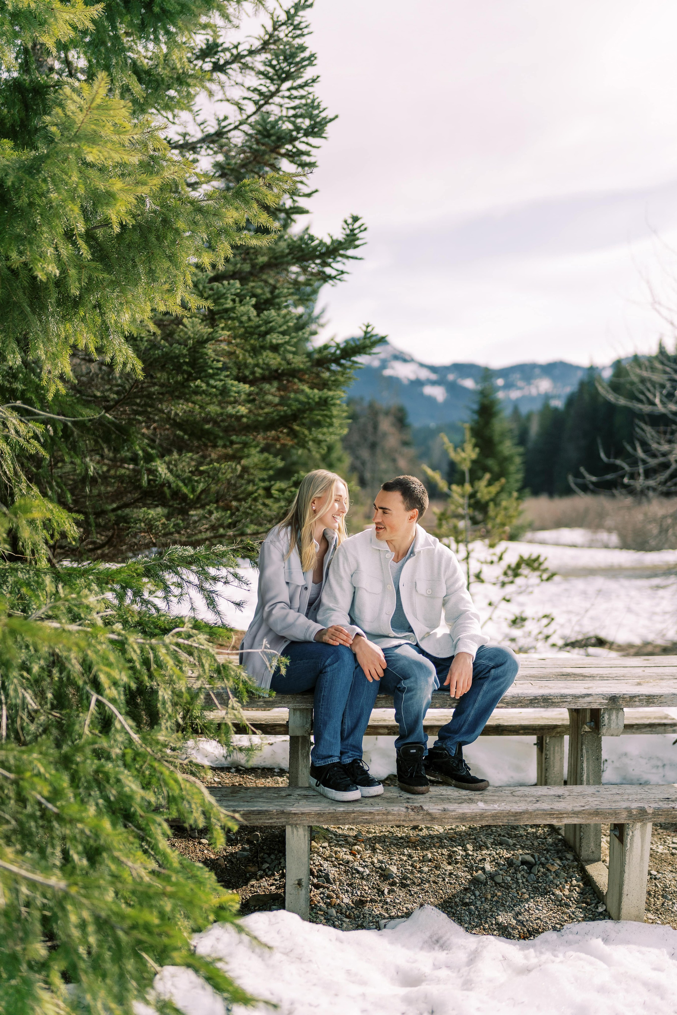 Engagement photo shoot Caitlyn & Riley / April 2024. Gold Creek Pond, WA. EVAN ARISTOV WEDDING PHOTOGRAPHY — Seattle Wedding Photographer