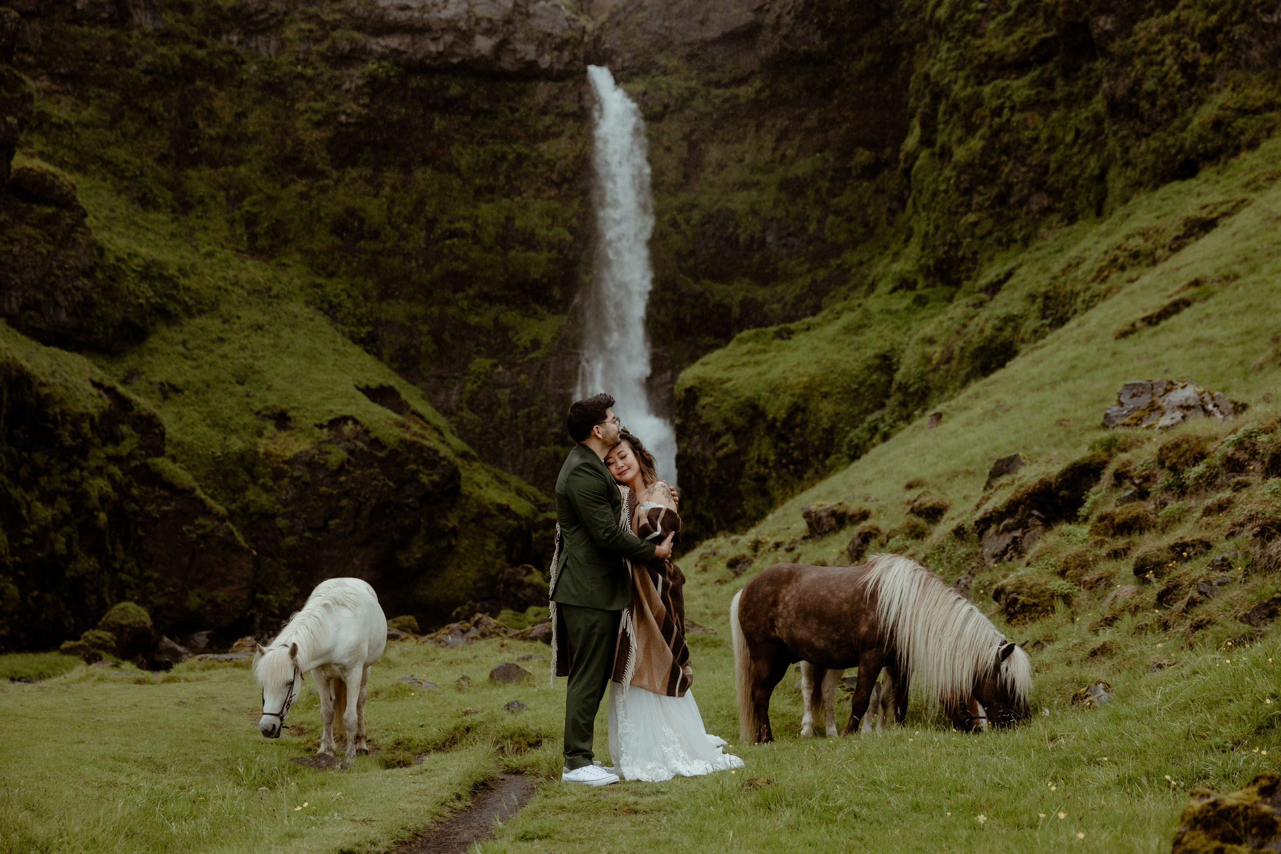 Elopement at Kvernufoss Waterfall. Iceland elopement photographer & videographer