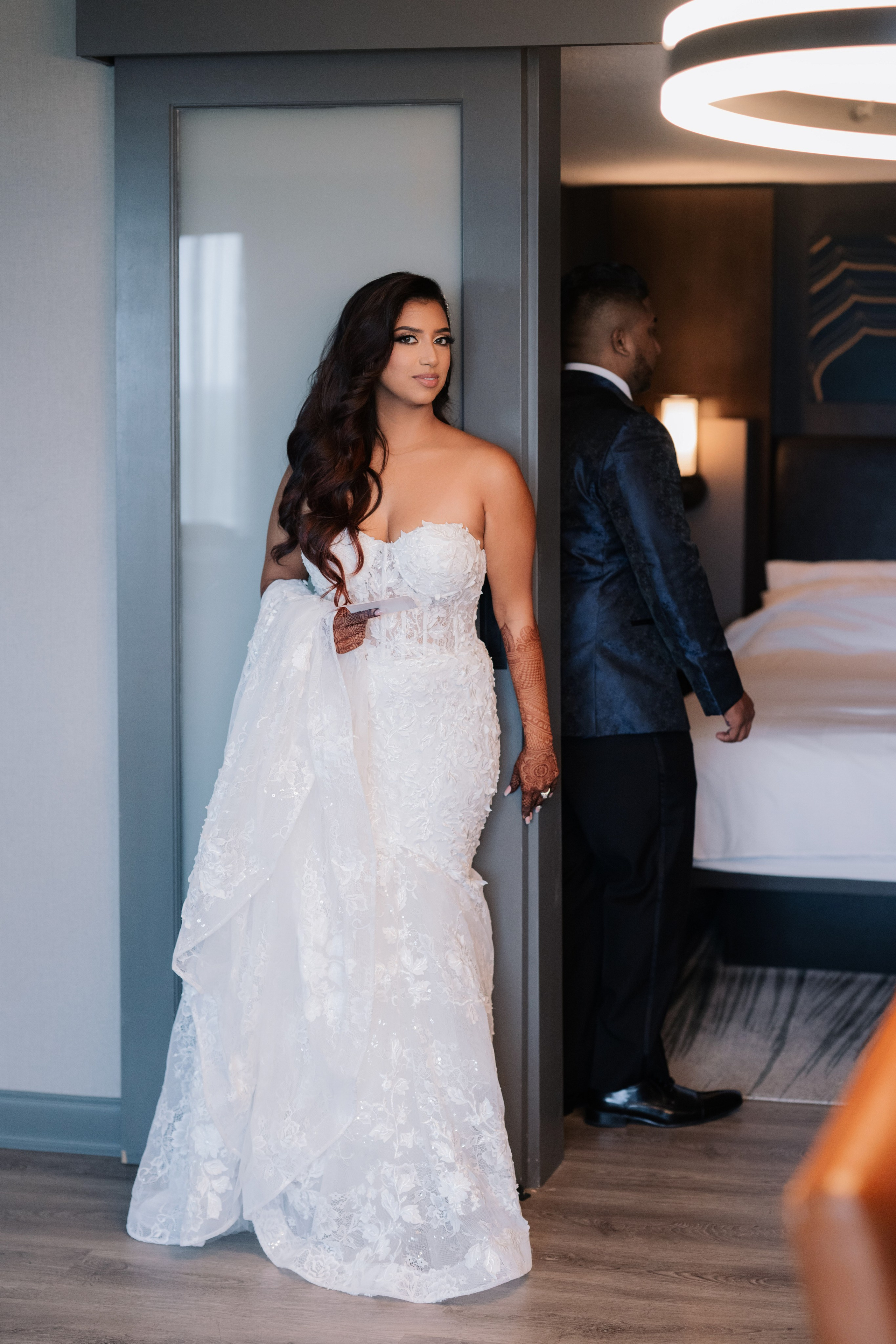 a bride getting ready for her wedding at the hotel