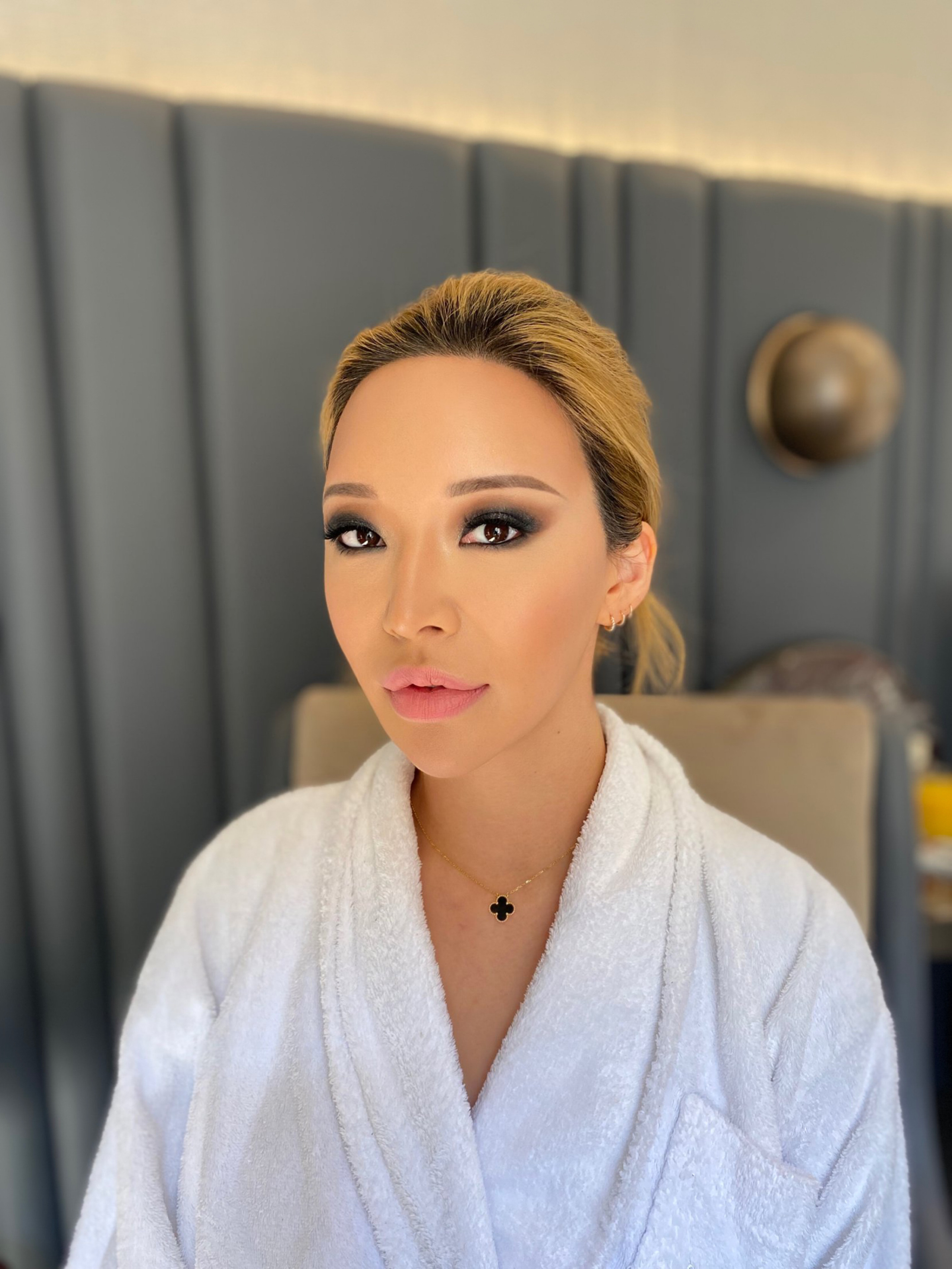Korean beautiful woman with black smoky eyes makeup in Rome