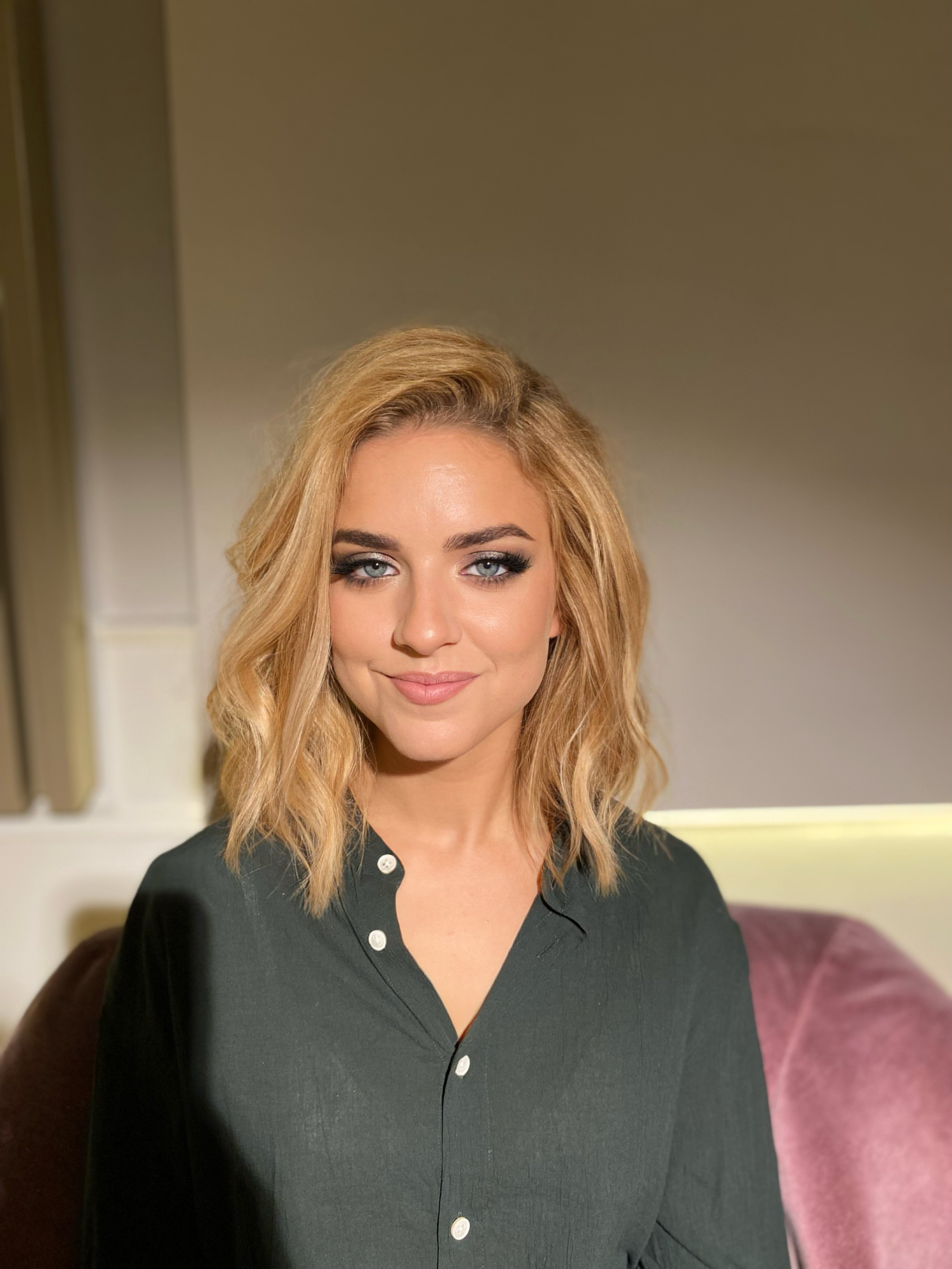 Makeup and blow-dry hairstyle for a blond Swedish woman with blue eyes-Rome