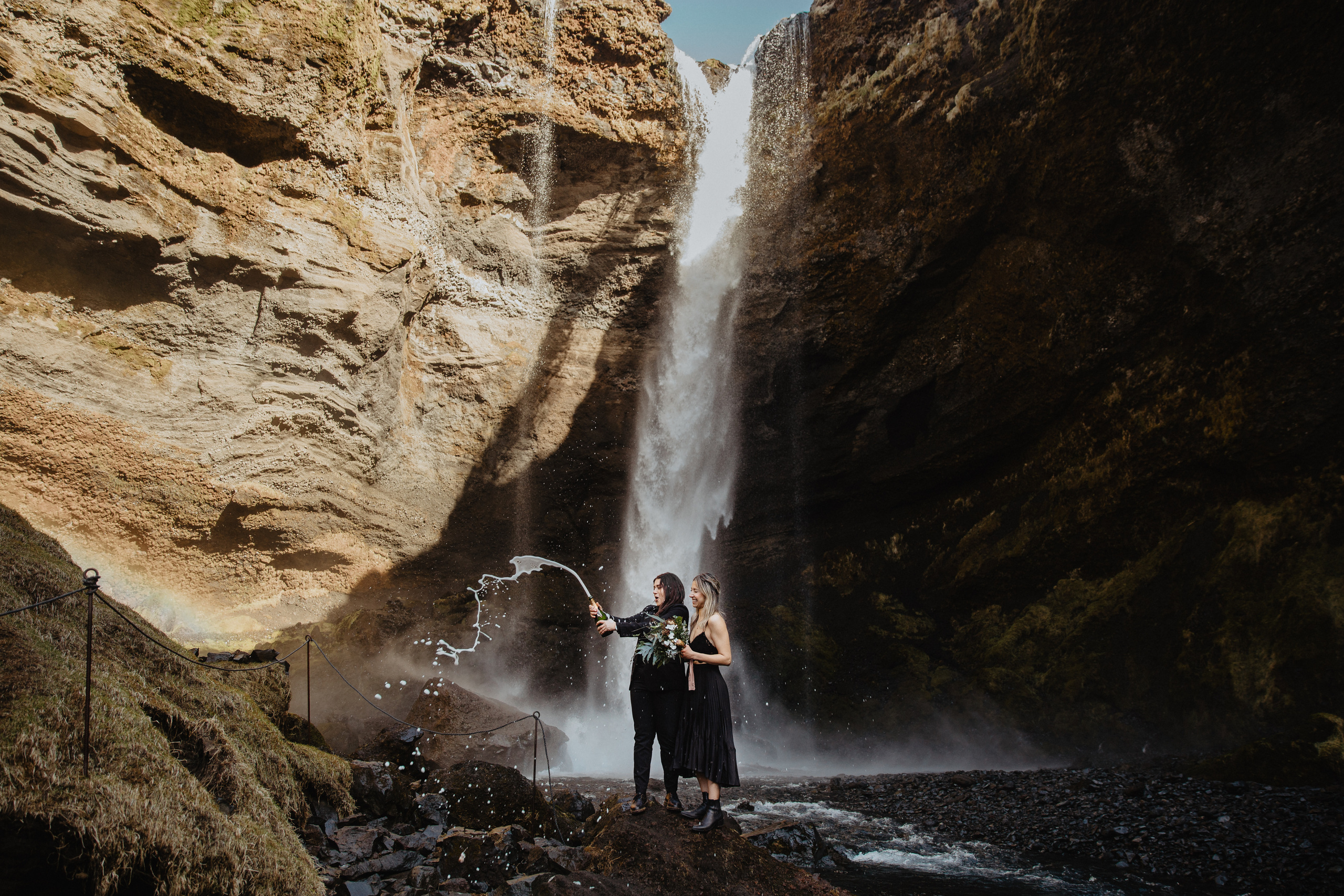 Sunrise elopement at black sand beach in Iceland. Iceland elopement photographer & videographer