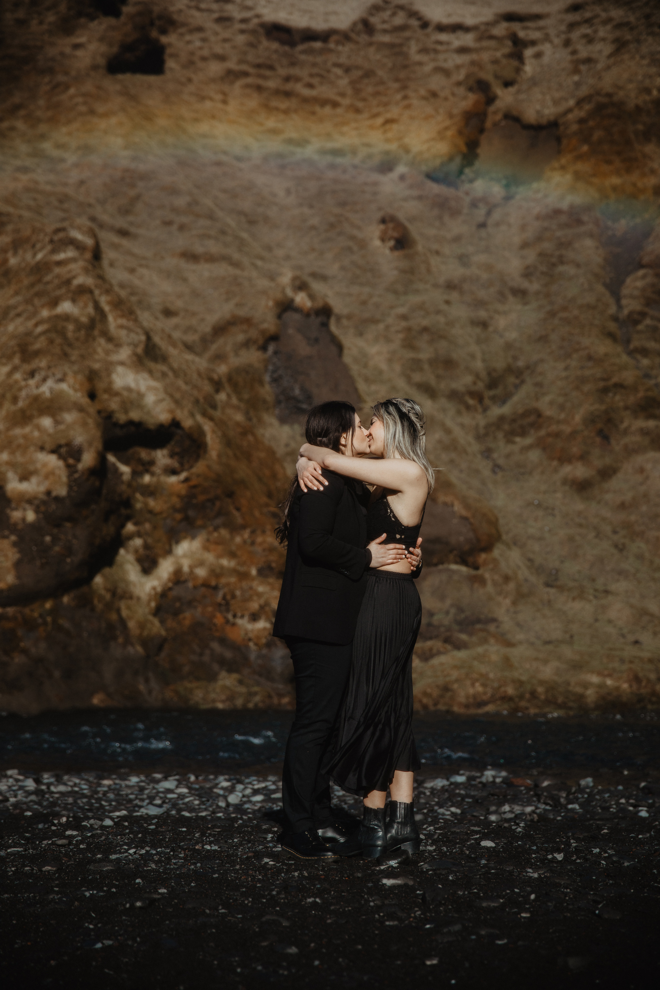 Sunrise elopement at black sand beach in Iceland. Iceland elopement photographer & videographer
