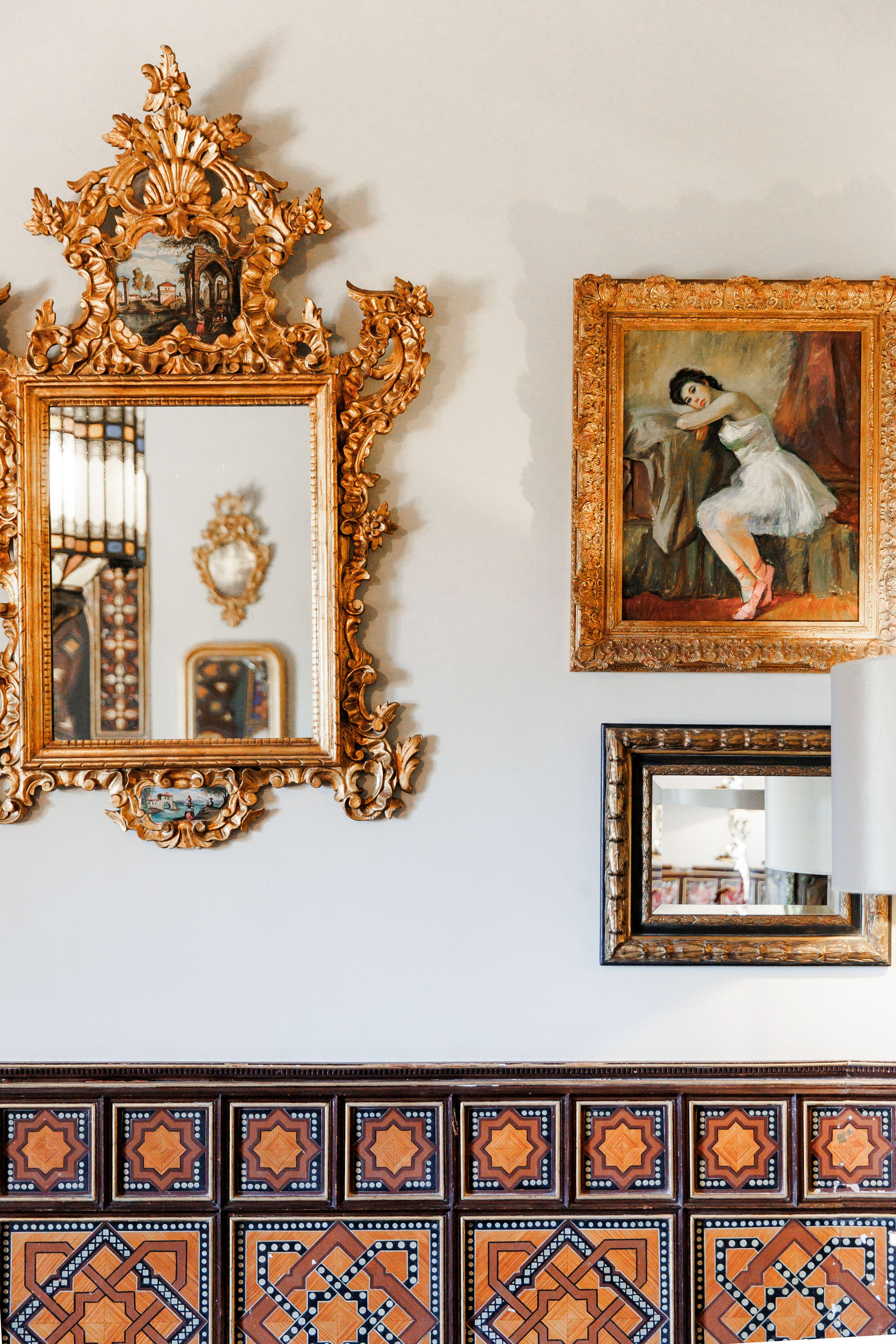 Decorative pictures on the walls of the traditional wedding venue near Barcelona