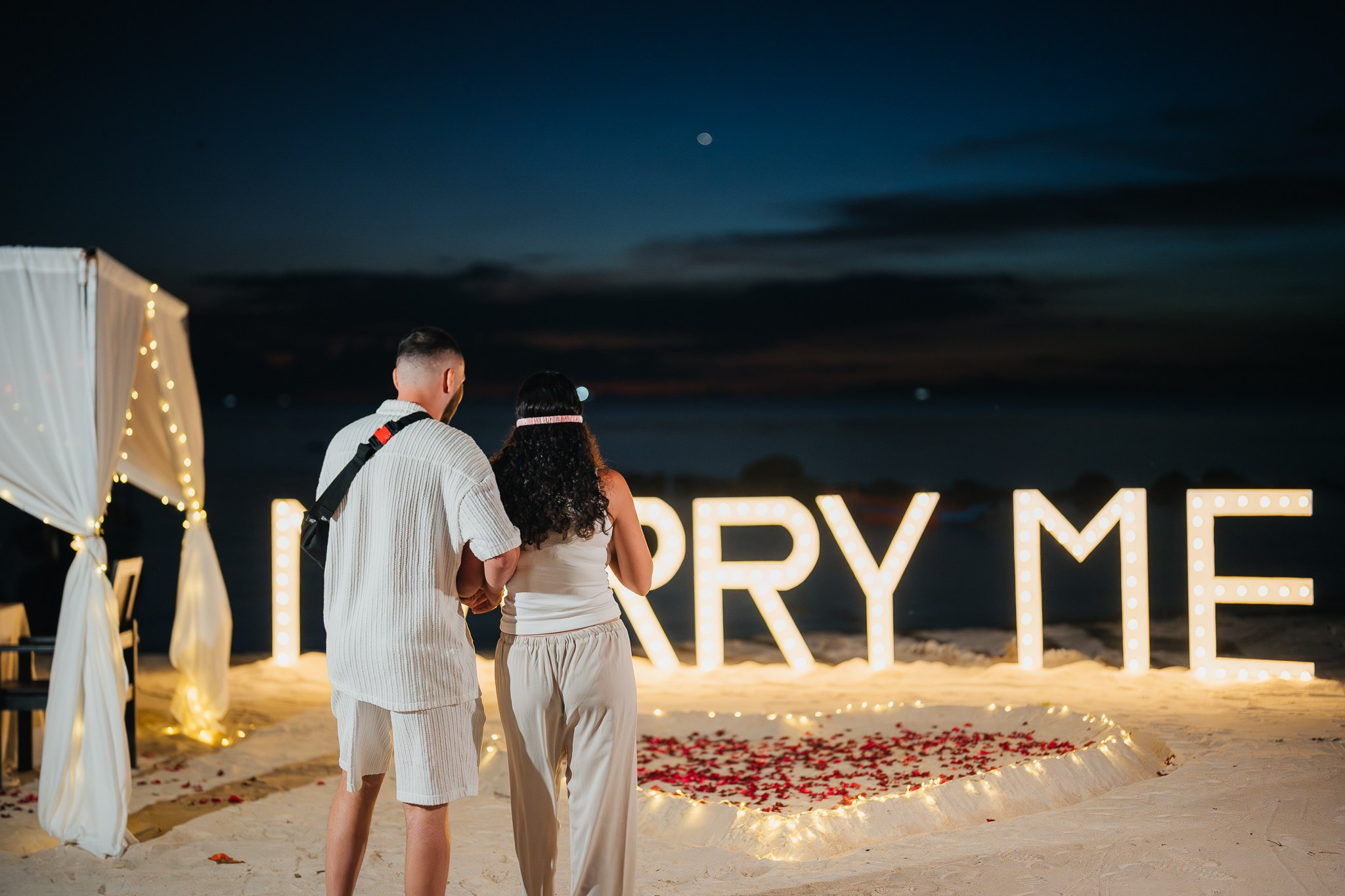 LED letters. Romantic proposal on Koh Samui, Thailand