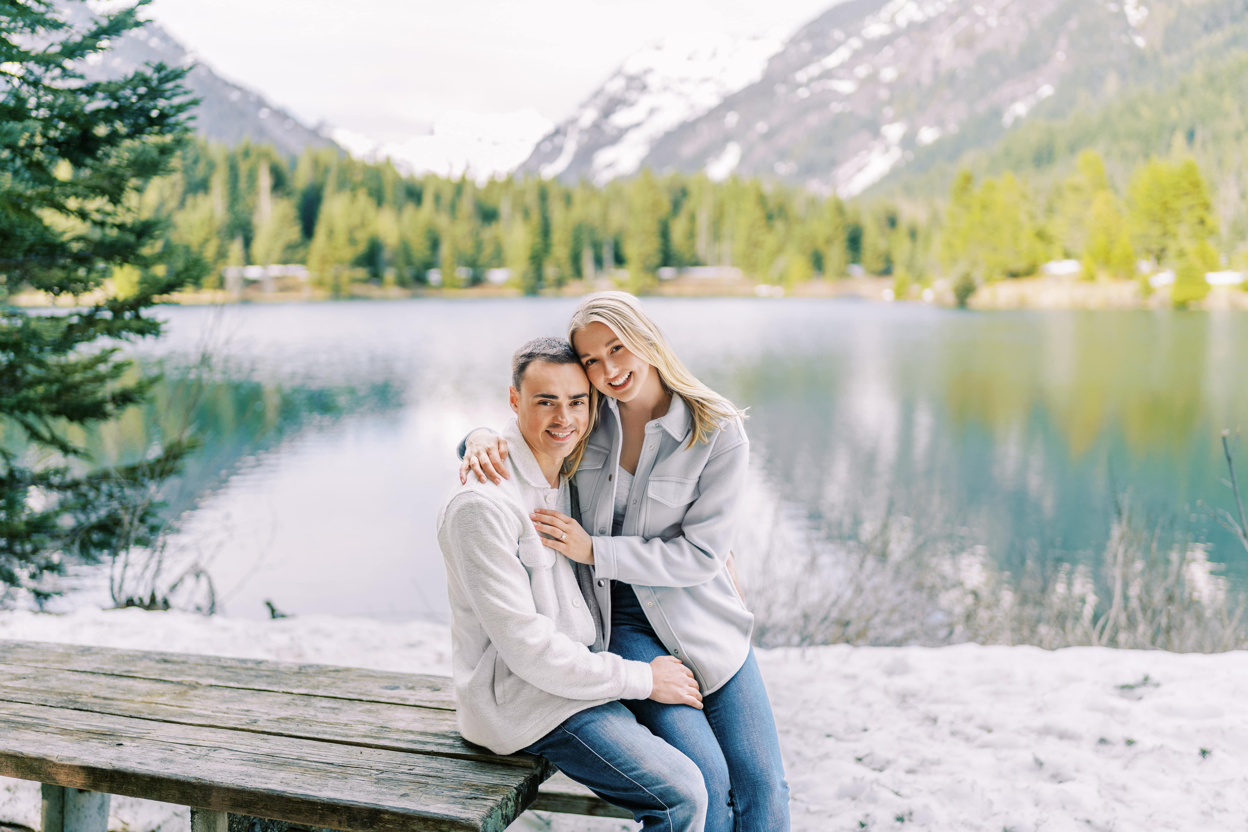 Engagement photo shoot Caitlyn & Riley / April 2024. Gold Creek Pond, WA. EVAN ARISTOV WEDDING PHOTOGRAPHY — Seattle Wedding Photographer
