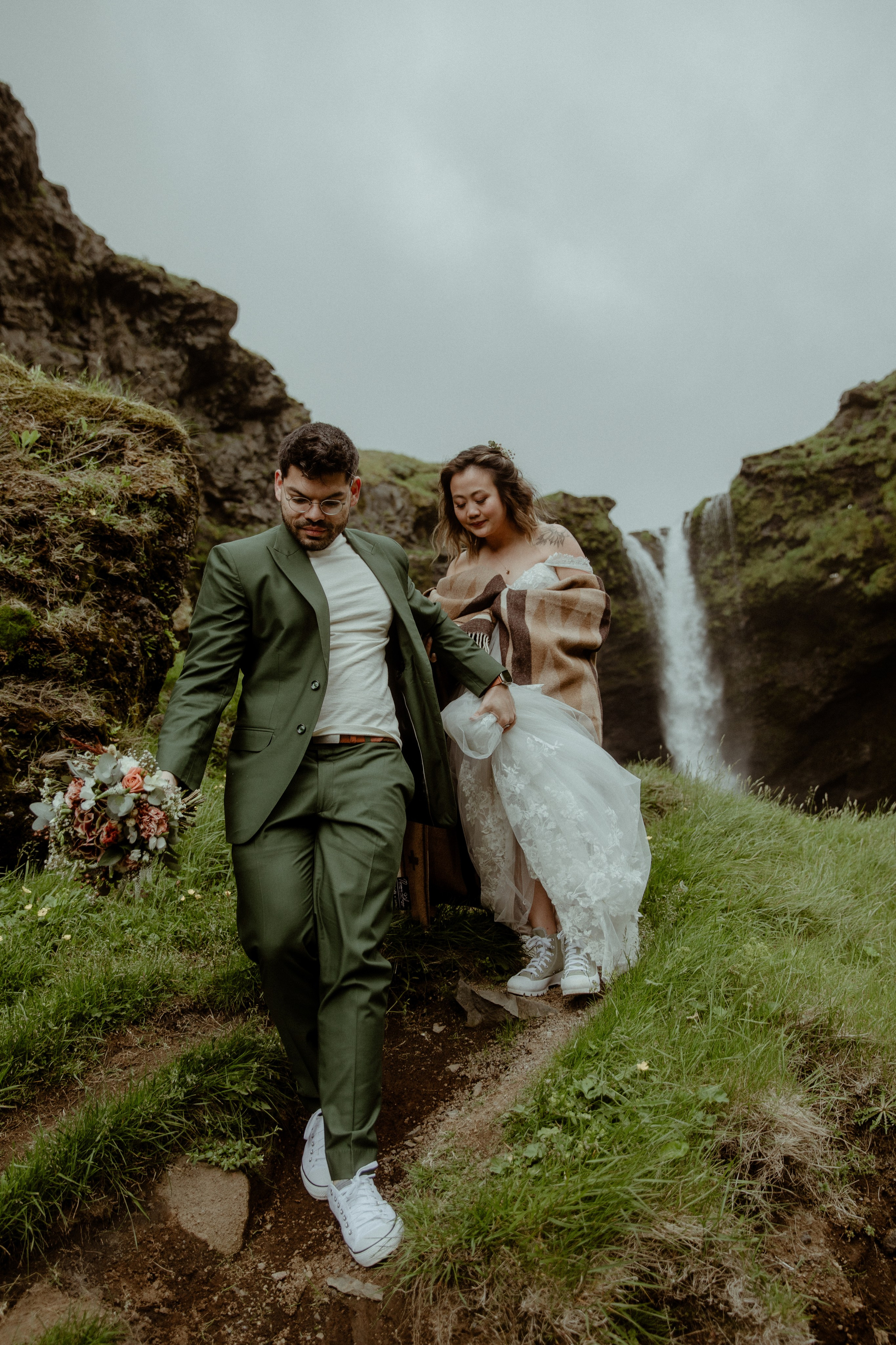 Elopement at Kvernufoss Waterfall. Iceland elopement photographer & videographer