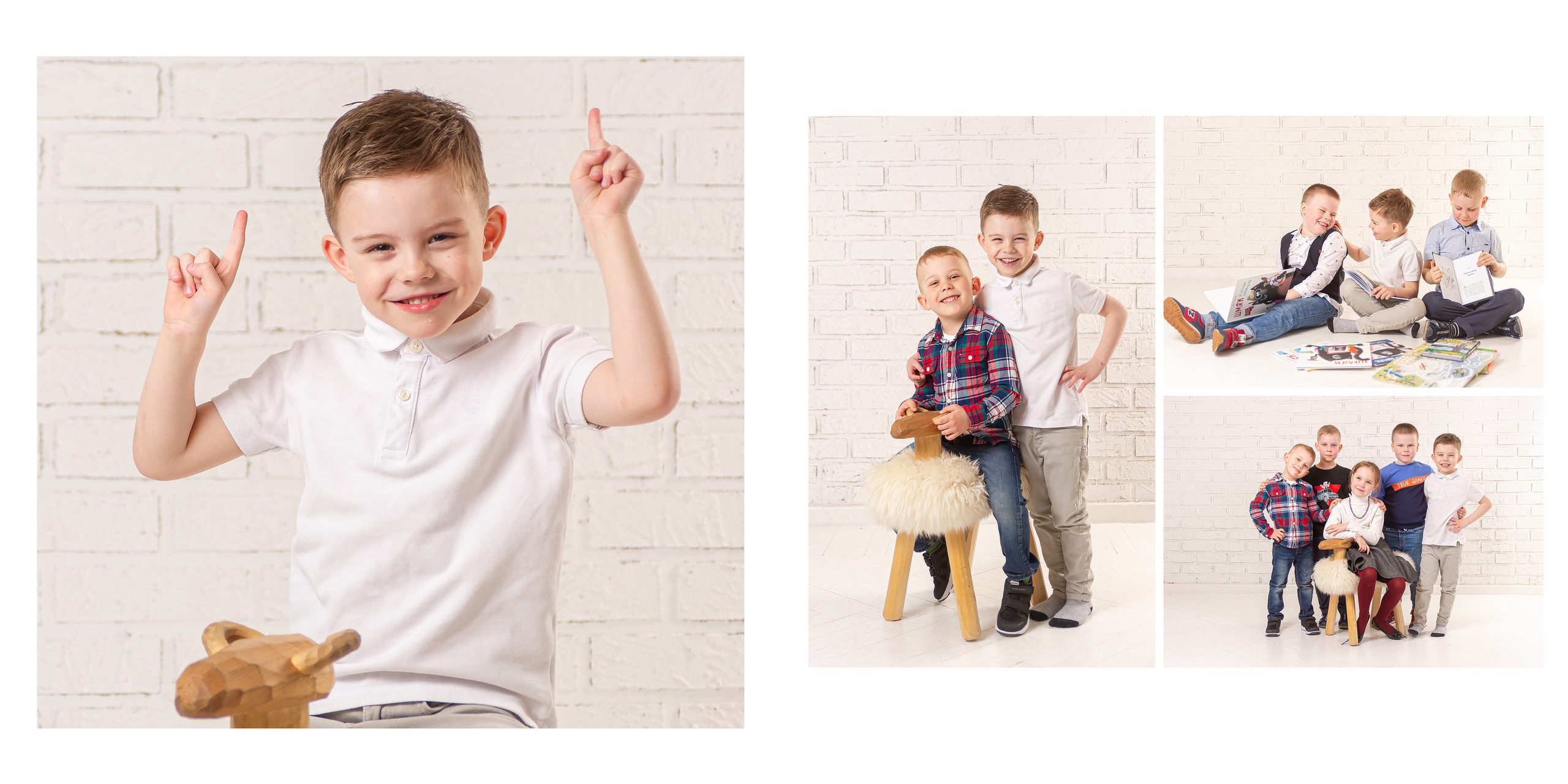 Разворот с фотографией ребенка в окружении друзей