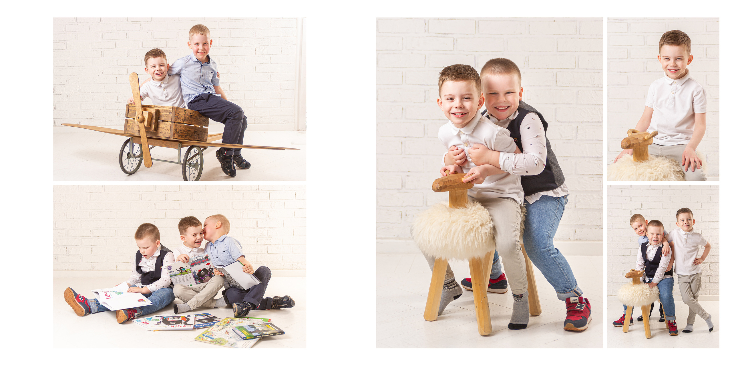 Разворот с фотографией ребенка в окружении друзей