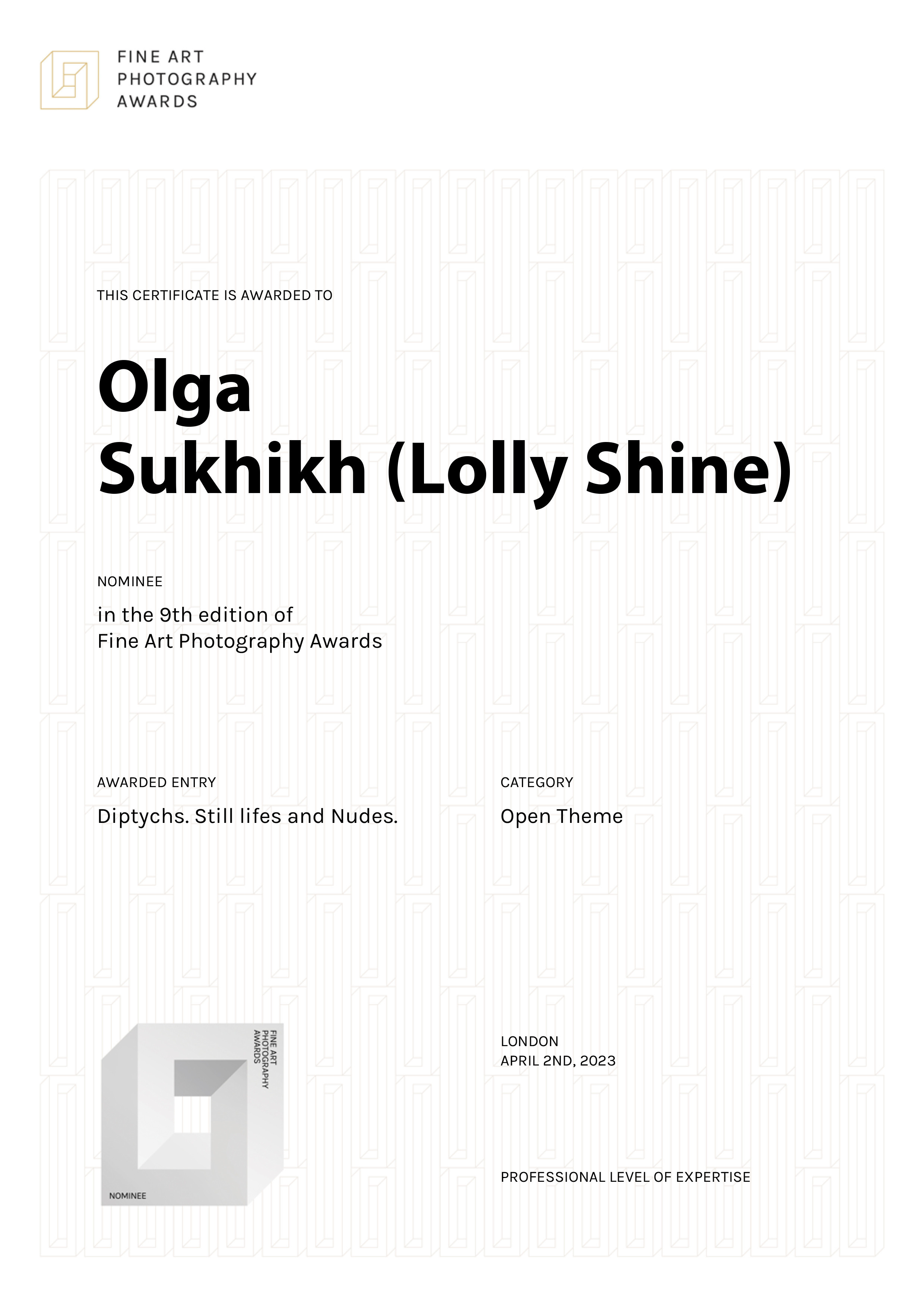 9th Fine Art Photography Awards. Lolly Shine. Contemporary digital artist