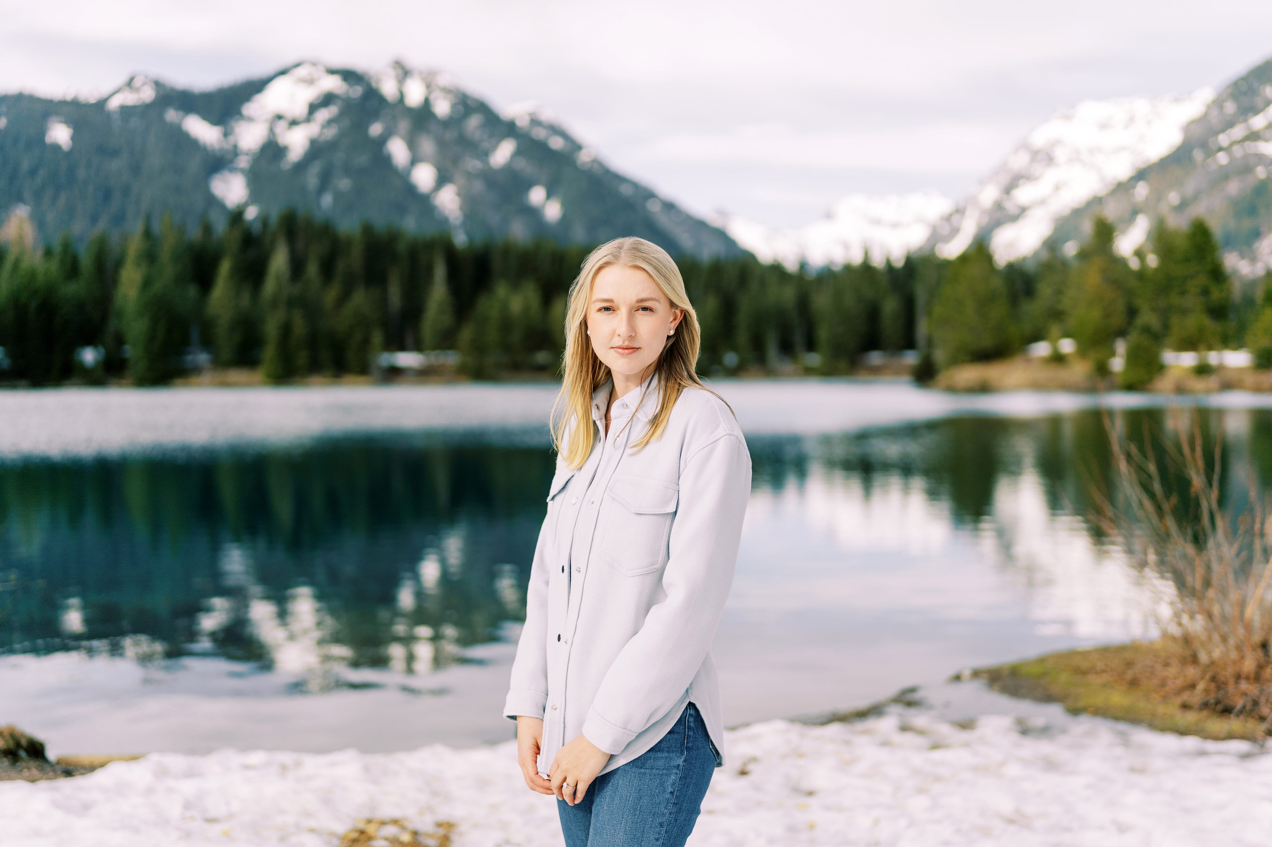 Engagement photo shoot Caitlyn & Riley / April 2024. Gold Creek Pond, WA. EVAN ARISTOV WEDDING PHOTOGRAPHY — Seattle Wedding Photographer