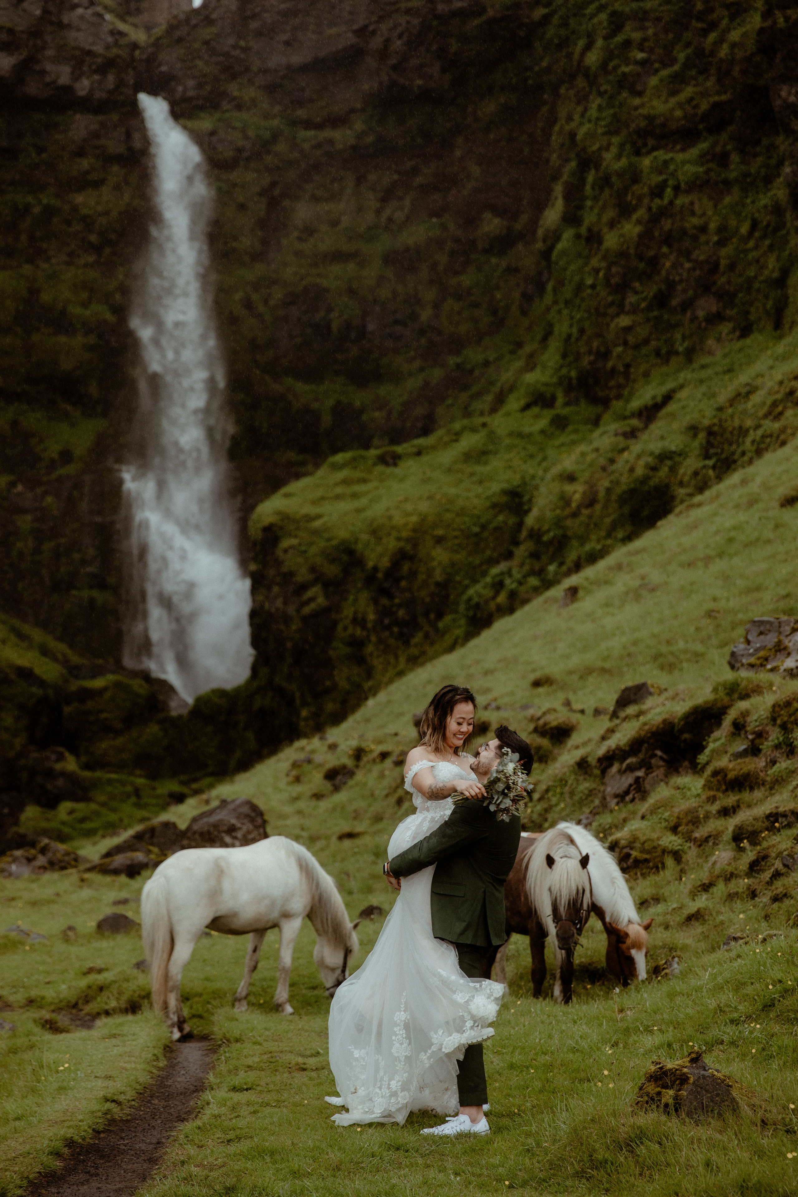Elopement at Kvernufoss Waterfall. Iceland elopement photographer & videographer