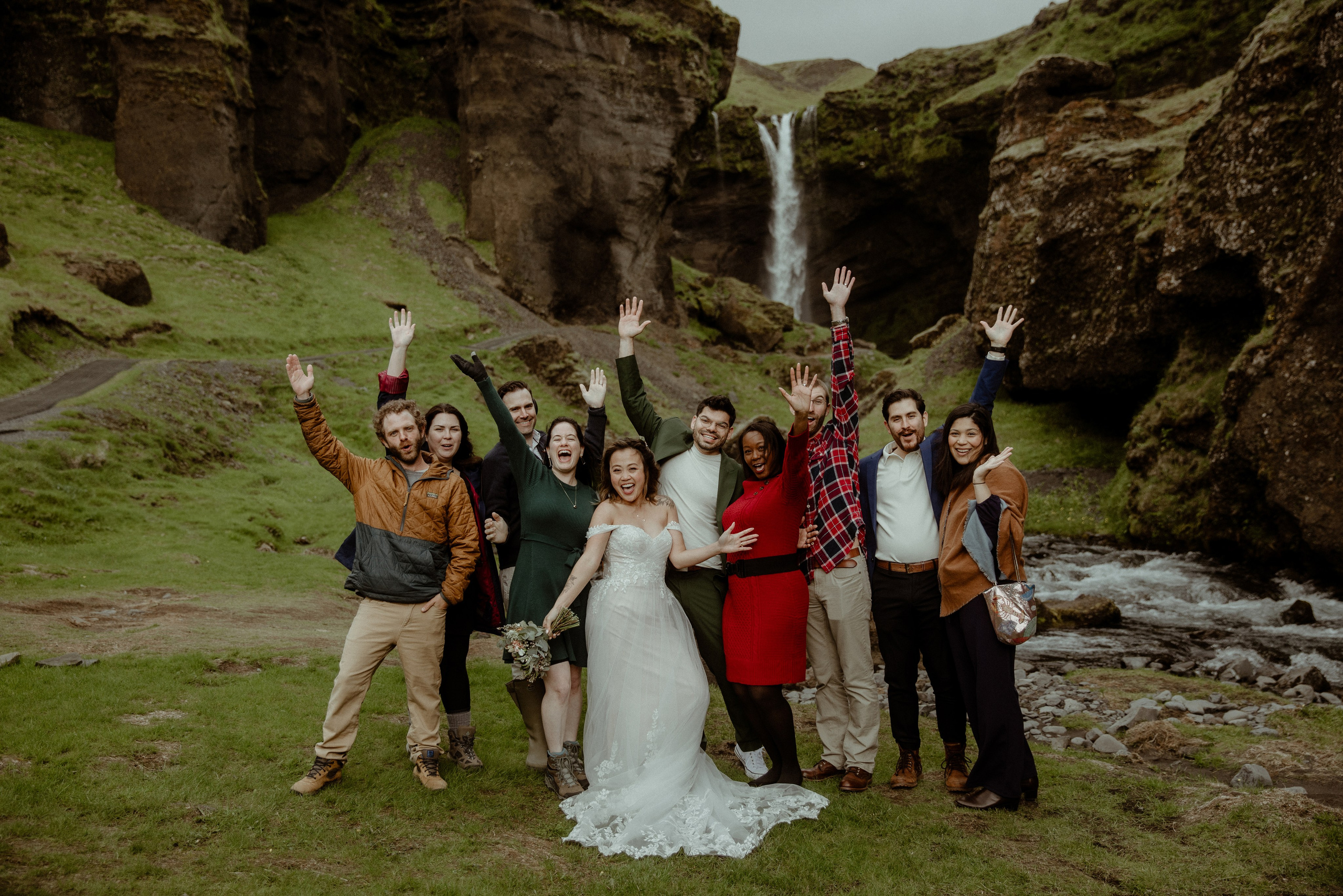 Elopement at Kvernufoss Waterfall. Iceland elopement photographer & videographer