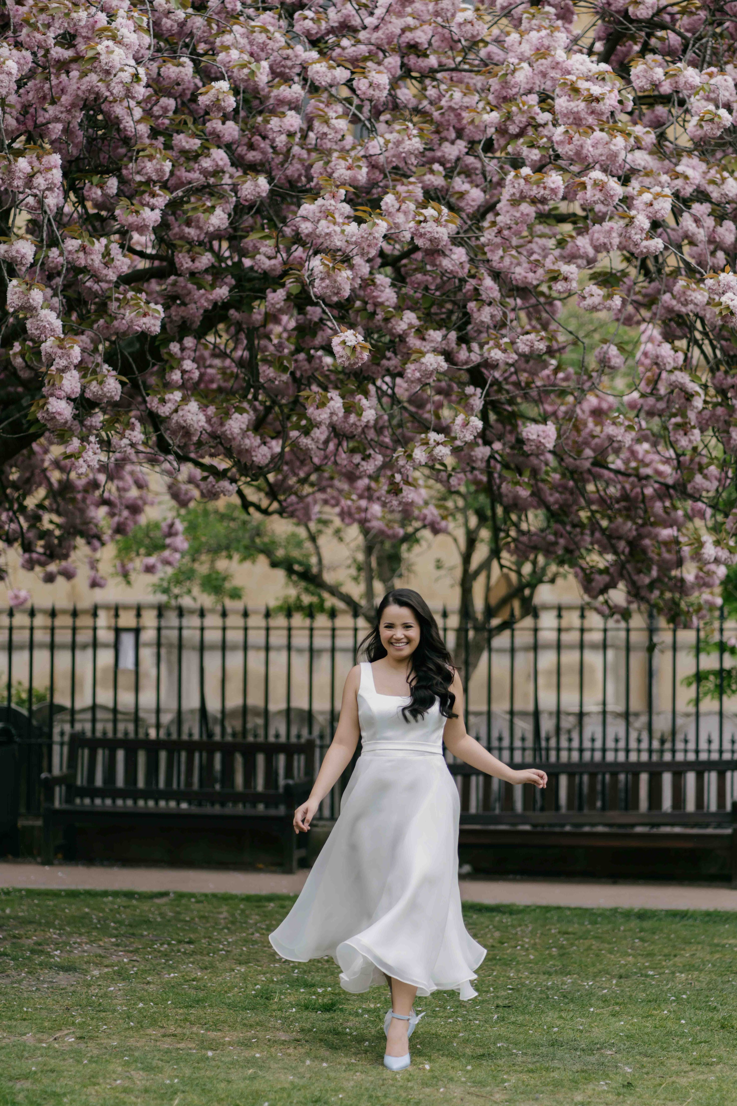 Elegant wedding portrait in Chelsea London, bride in minimalist dress, timeless and cinematic feel
