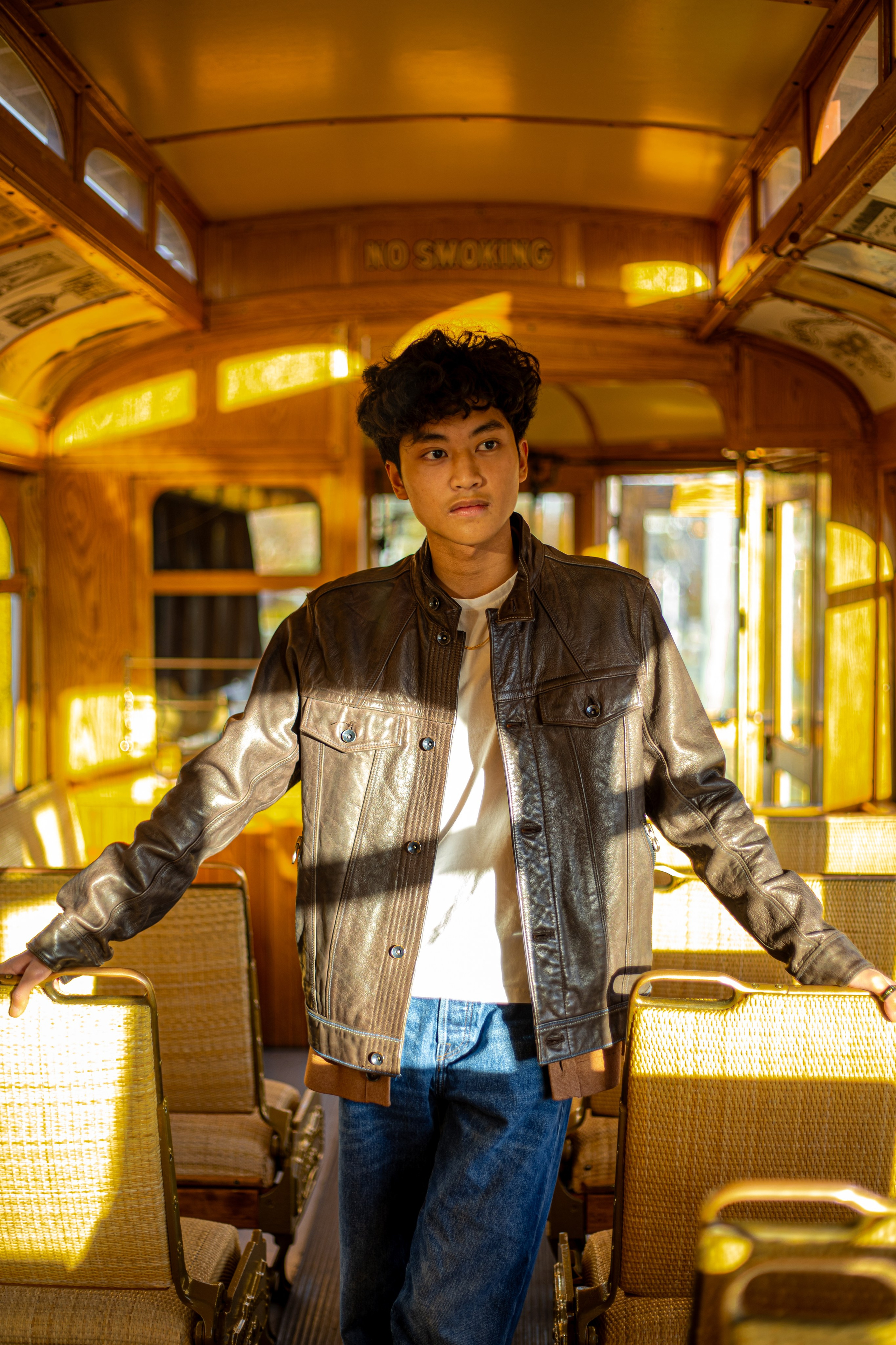 Anzel’s Timeless Elegance in a Retro Tram Photoshoot. ProFly.club — Professional aerial filming in Calgary