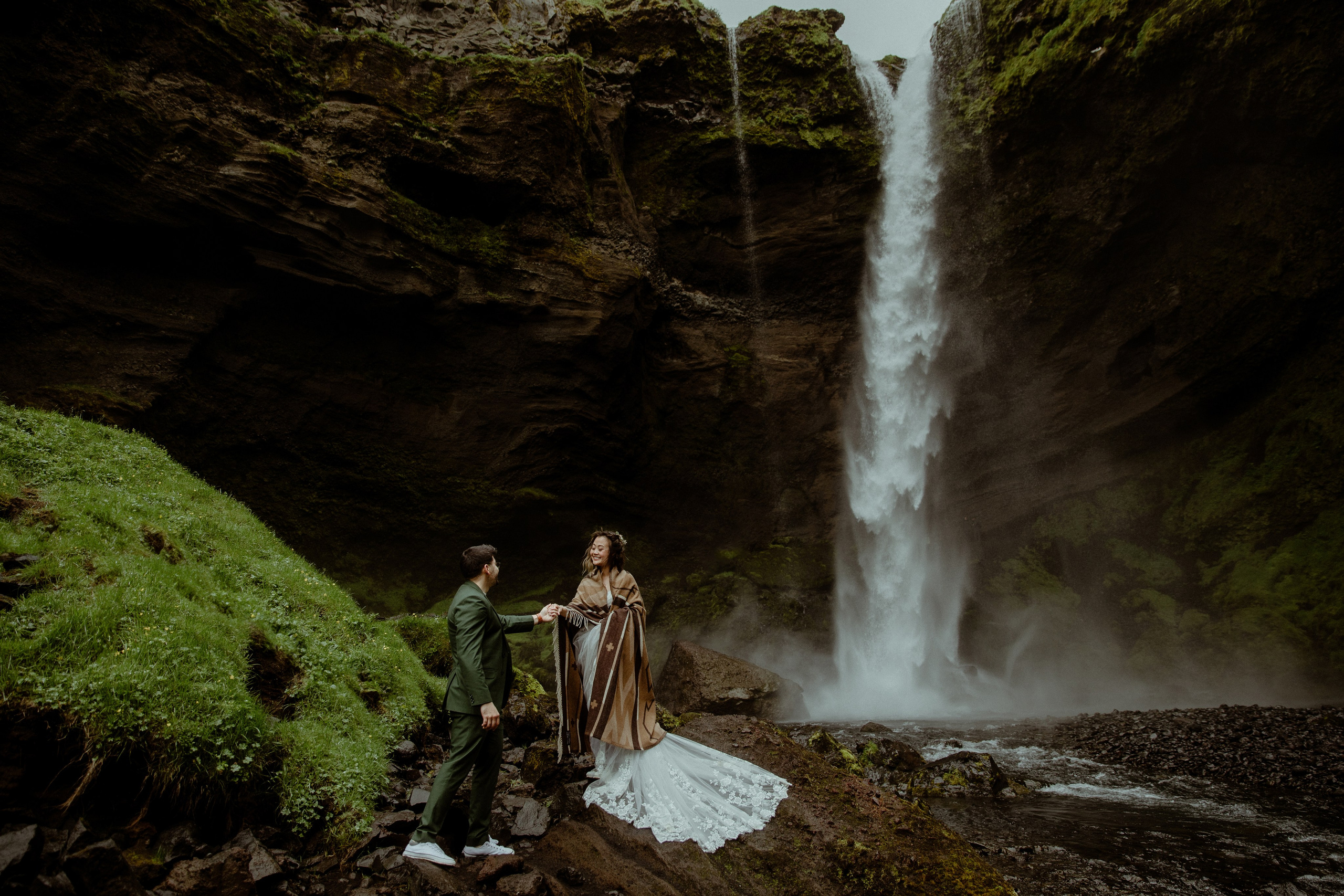 Elopement at Kvernufoss Waterfall. Iceland elopement photographer & videographer