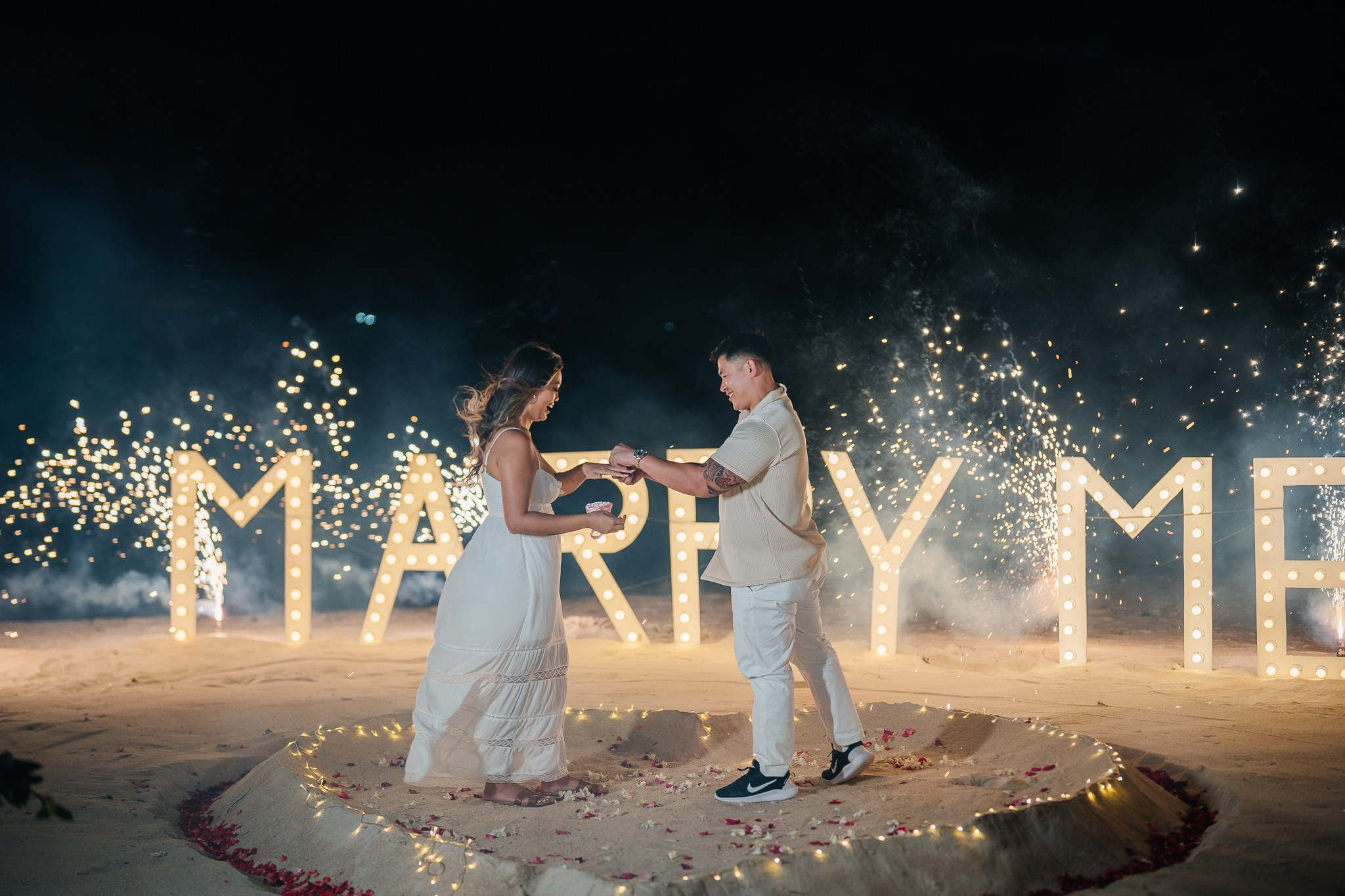LED letters. Romantic proposal on Koh Samui, Thailand