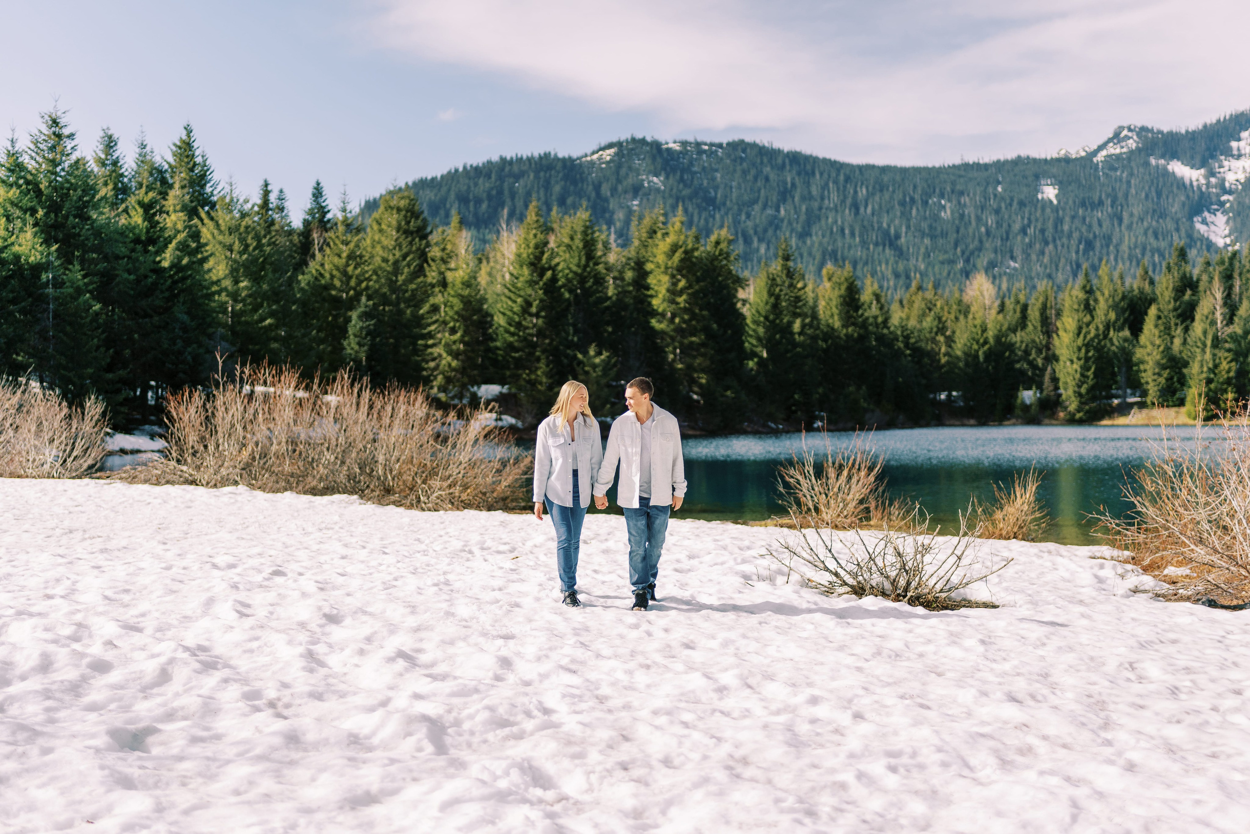 Engagement photo shoot Caitlyn & Riley / April 2024. Gold Creek Pond, WA. EVAN ARISTOV WEDDING PHOTOGRAPHY — Seattle Wedding Photographer