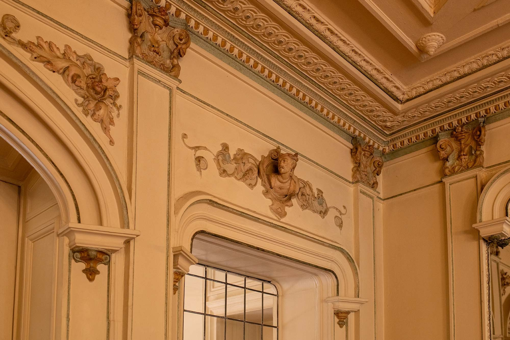 Ornate 19th-century interior moldings and decorative details inside Château de Monte-Cristo near Paris