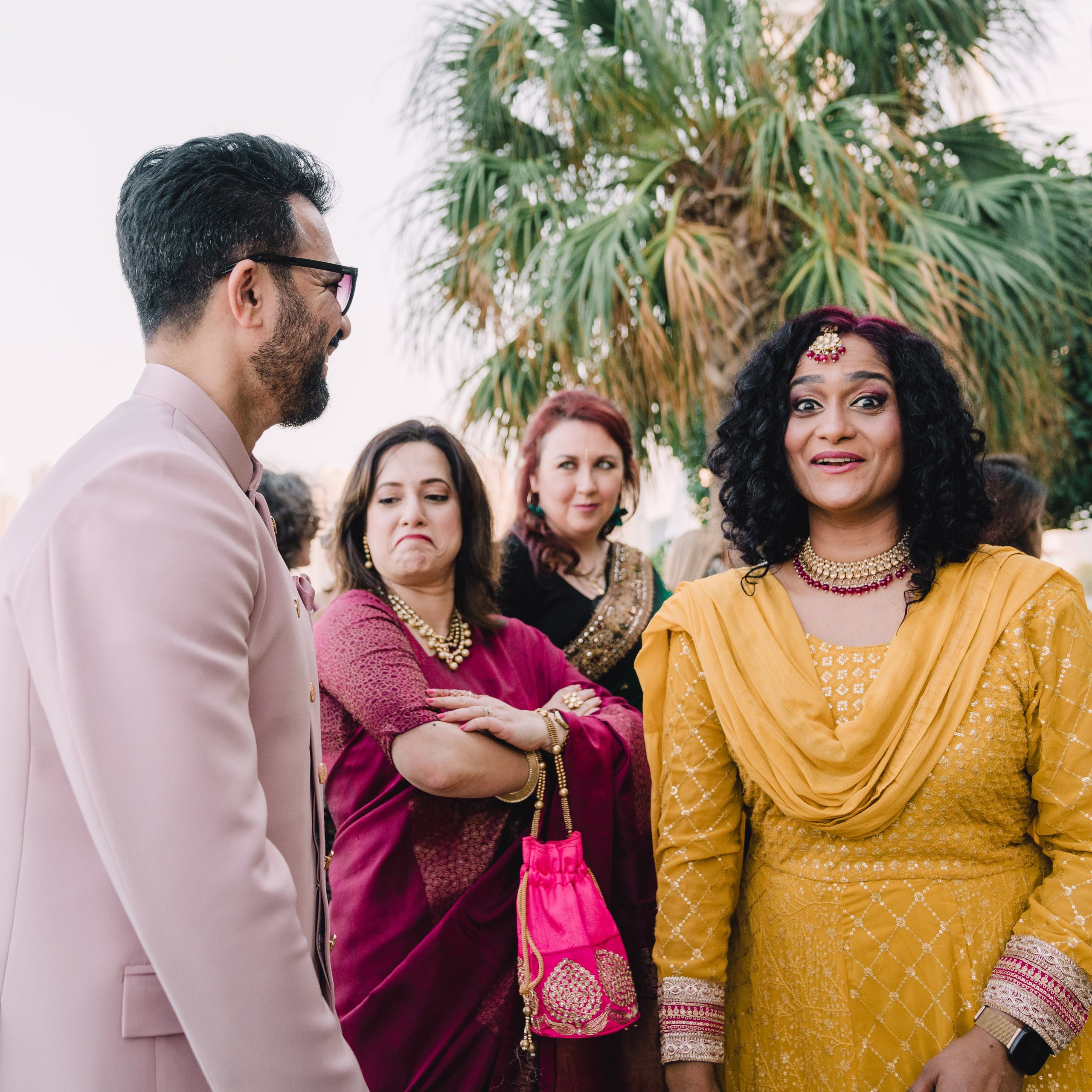 Funny moment with guests as a main heroes on wedding reception