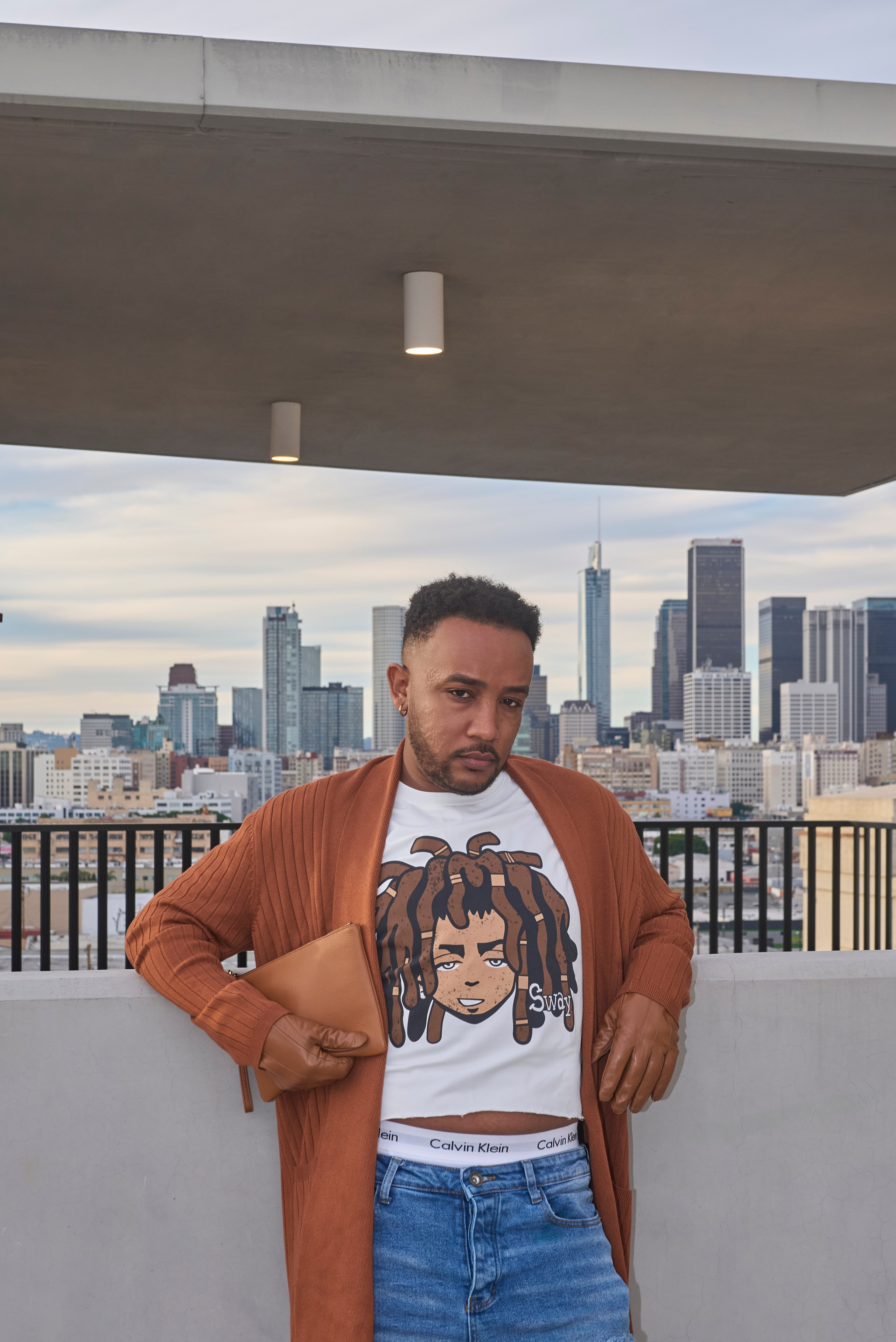 Lifestyle portrait with downtown Los Angeles skyline