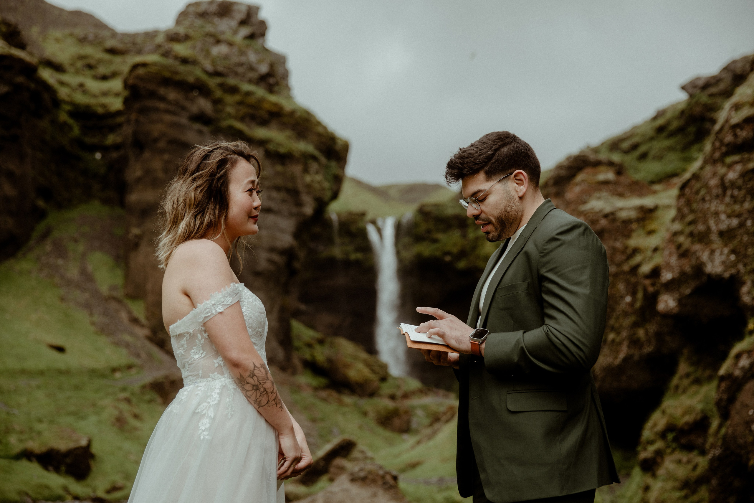 Elopement at Kvernufoss Waterfall. Iceland elopement photographer & videographer
