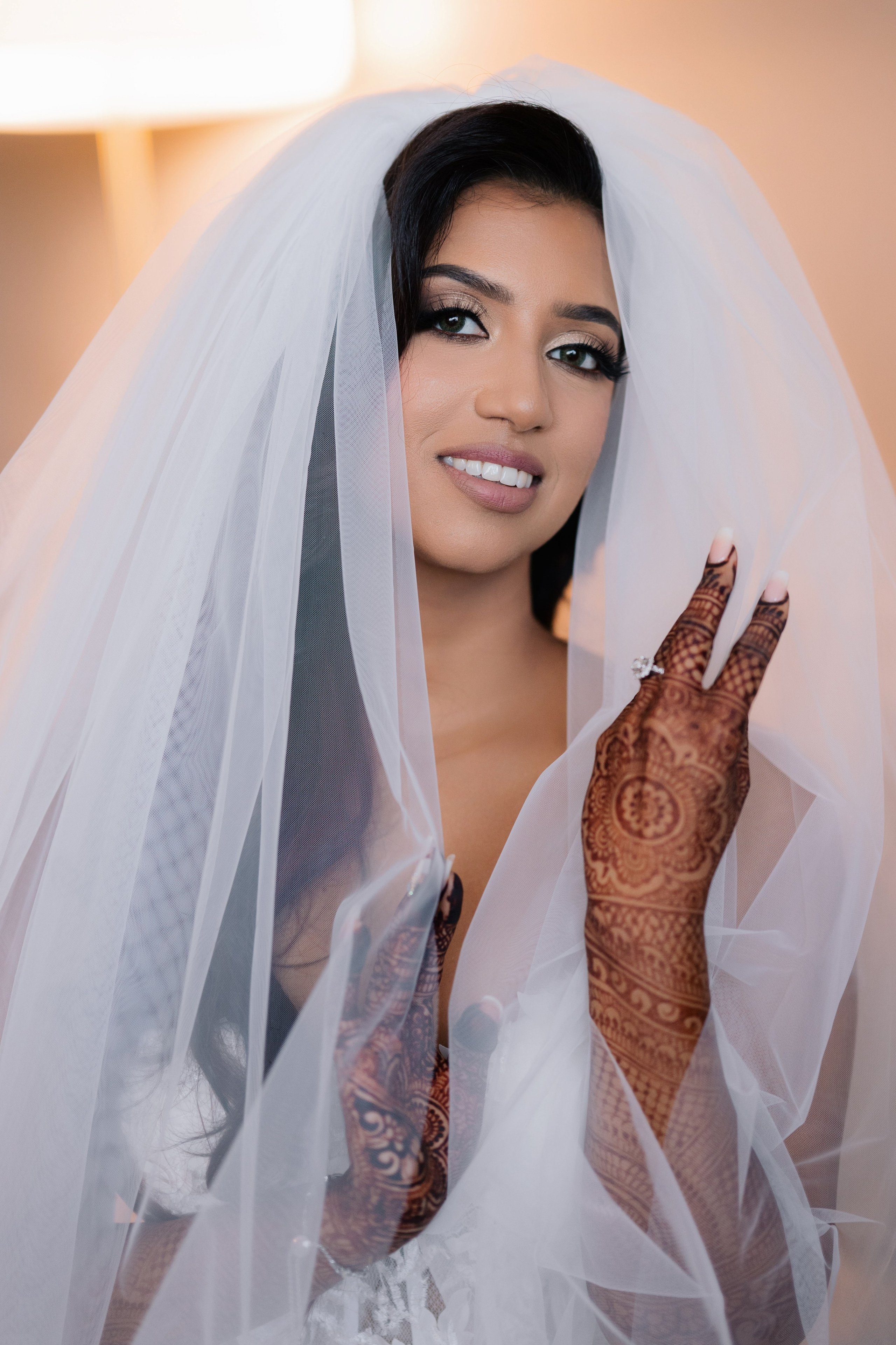 a bride with hens on her hands