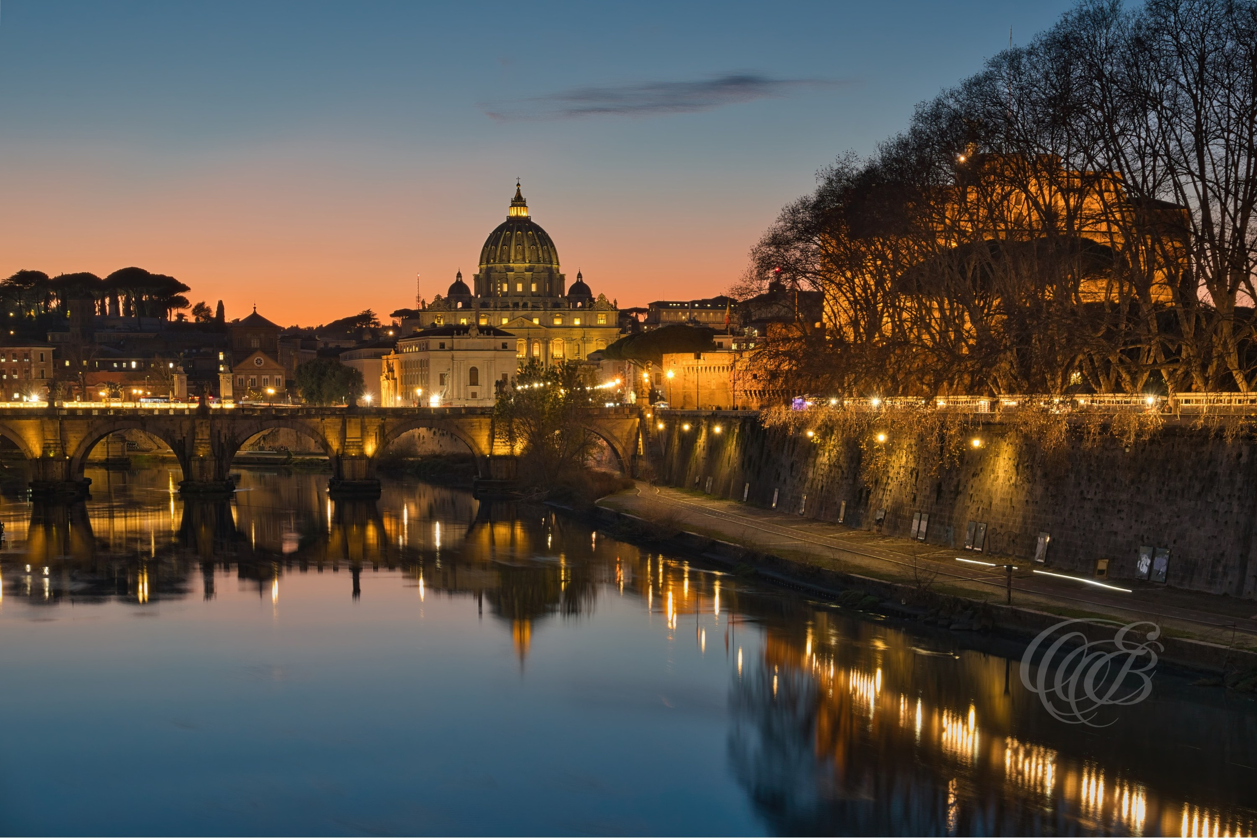 Rome, Italy – The Vatican & Ponte Sant’Angelo at Dusk – Eduardo Bartoli Fine Art Photography – Photograph of the Ponte Sant’Angelo leading to the Vatican in Rome at dusk, historic bridge and Vatican landmarks – Rome, Italy – The Vatican & Ponte Sant’Angelo at Dusk – Eduardo Bartoli Fine Art Photography.