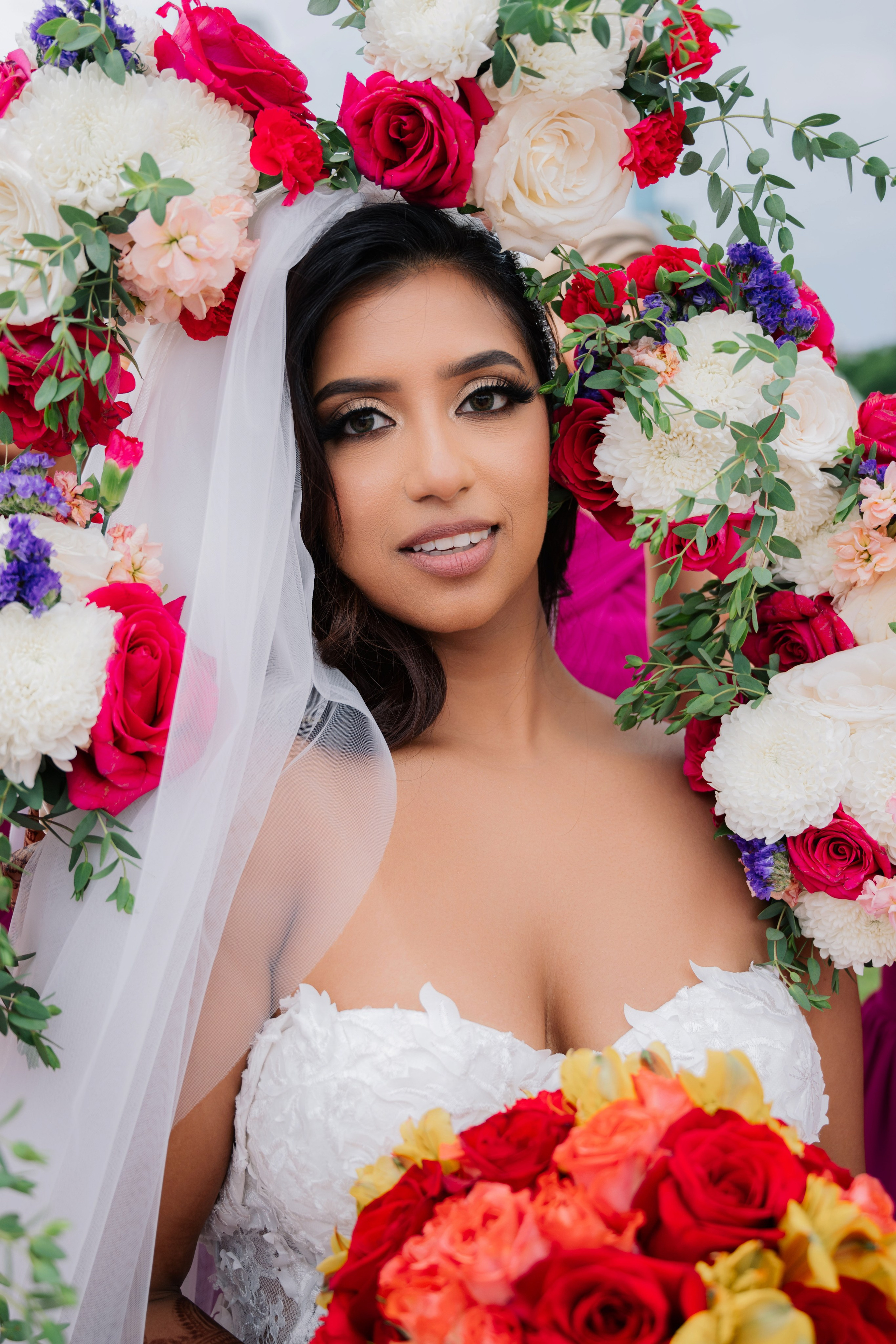 a bride with a flower crown on her head