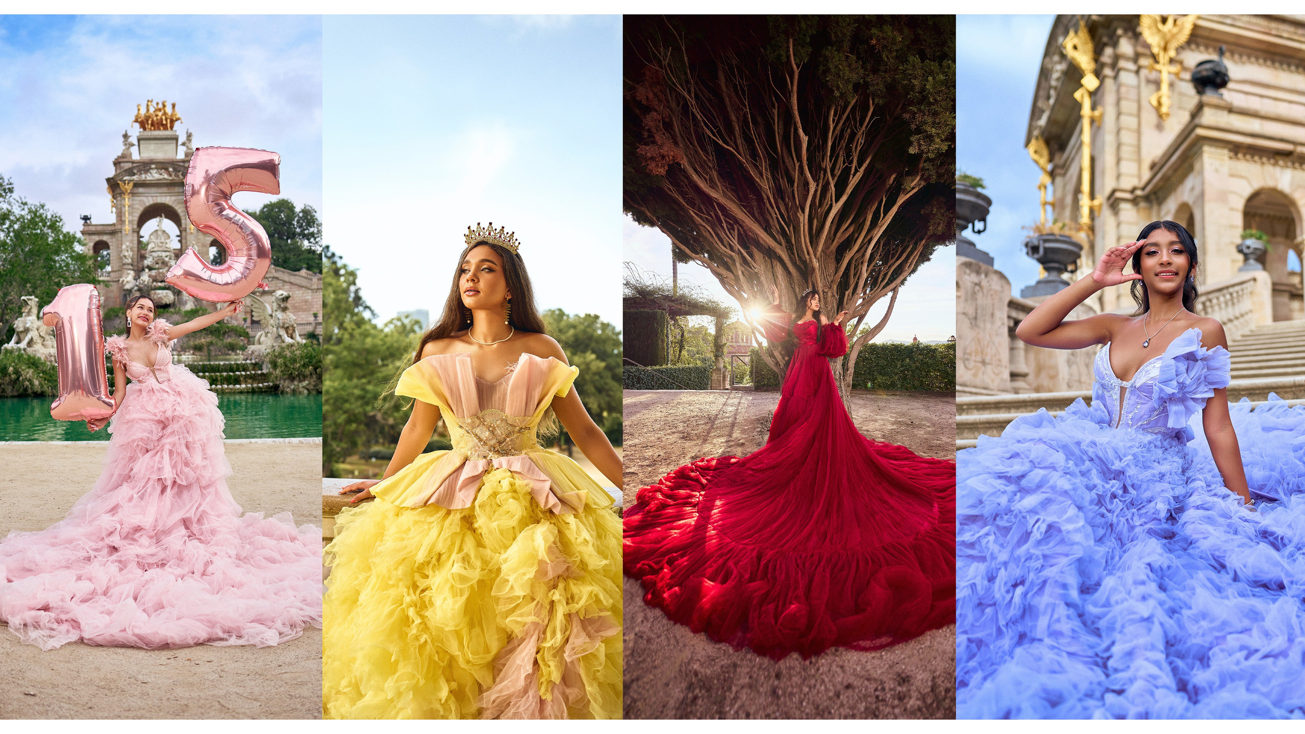 Fotógrafo de Quinceañeras en Barcelona | Sesión de 15 Años con Vestidos Únicos en Lugares Icónicos