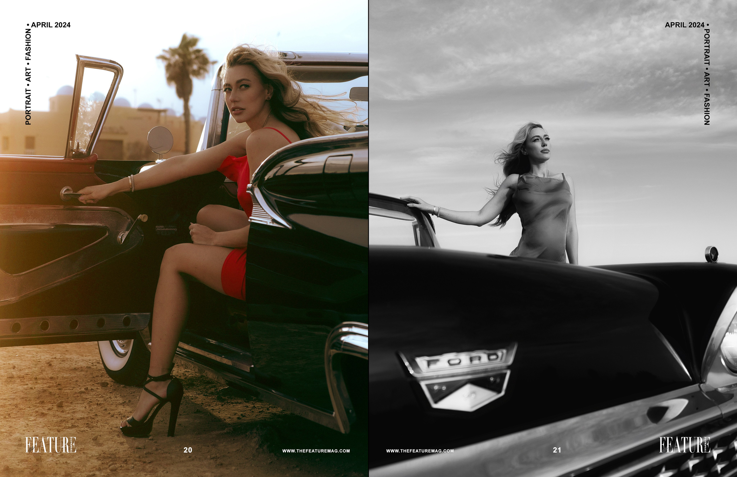 Элегантная съемка у моря с ретро автомобилем в Торревьехе, Аликанте