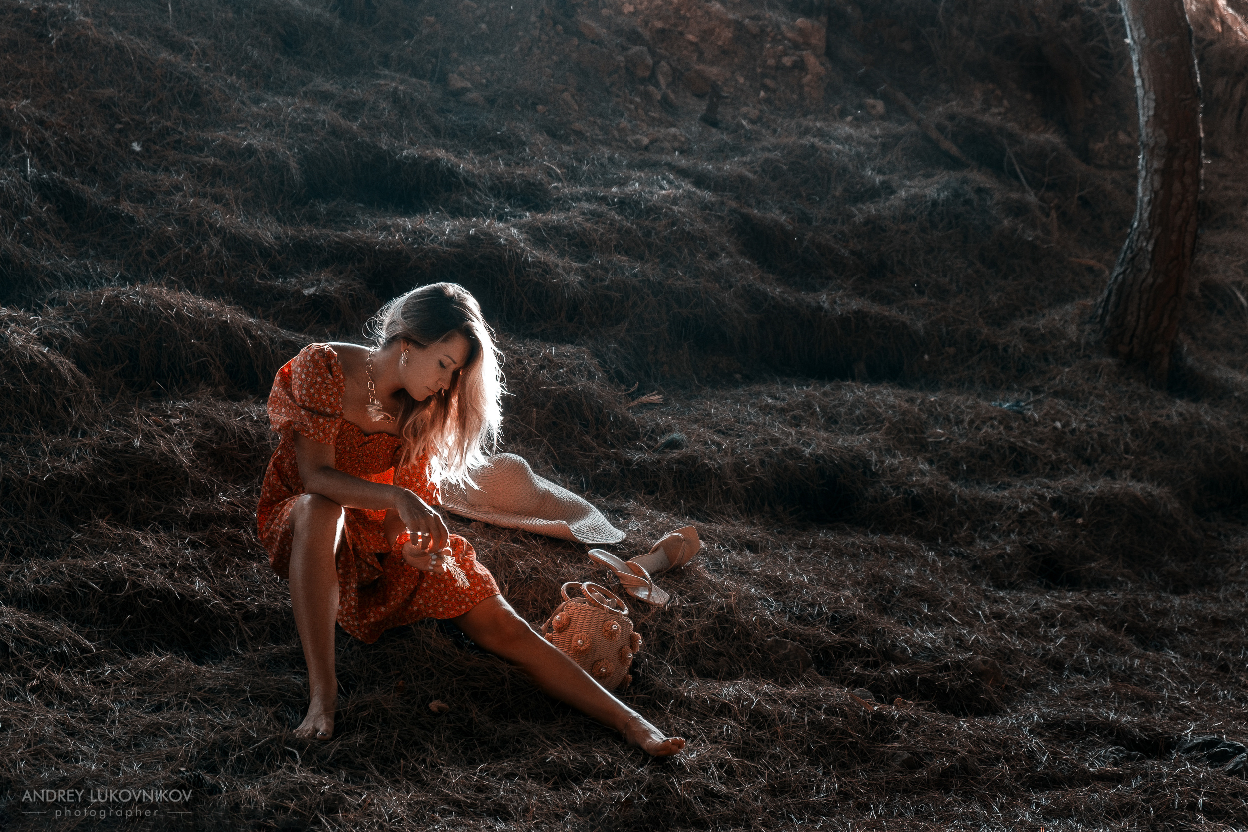 Утренняя фотосессия девушки в лесу Испании