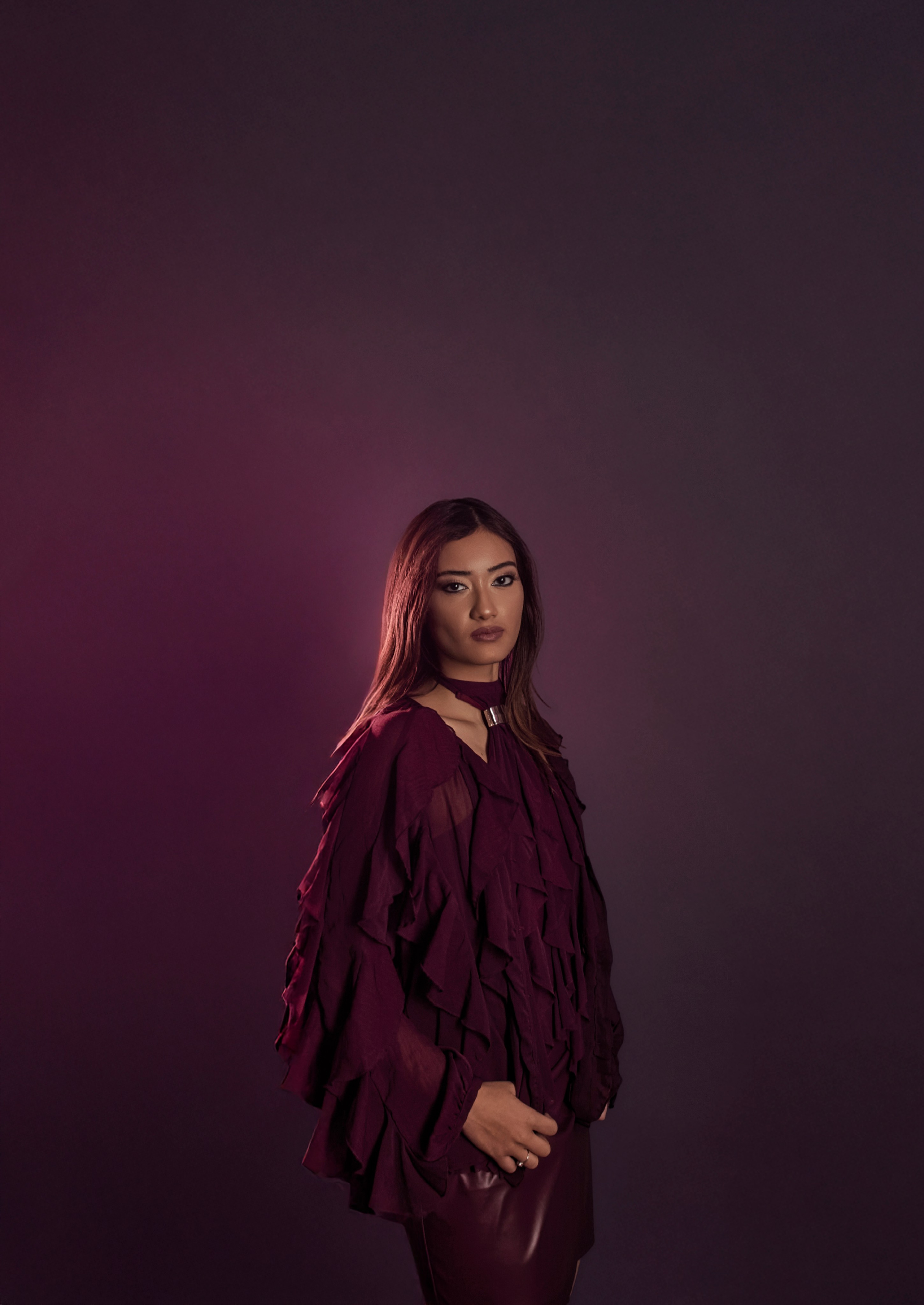 Studio fashion portrait with dramatic lighting