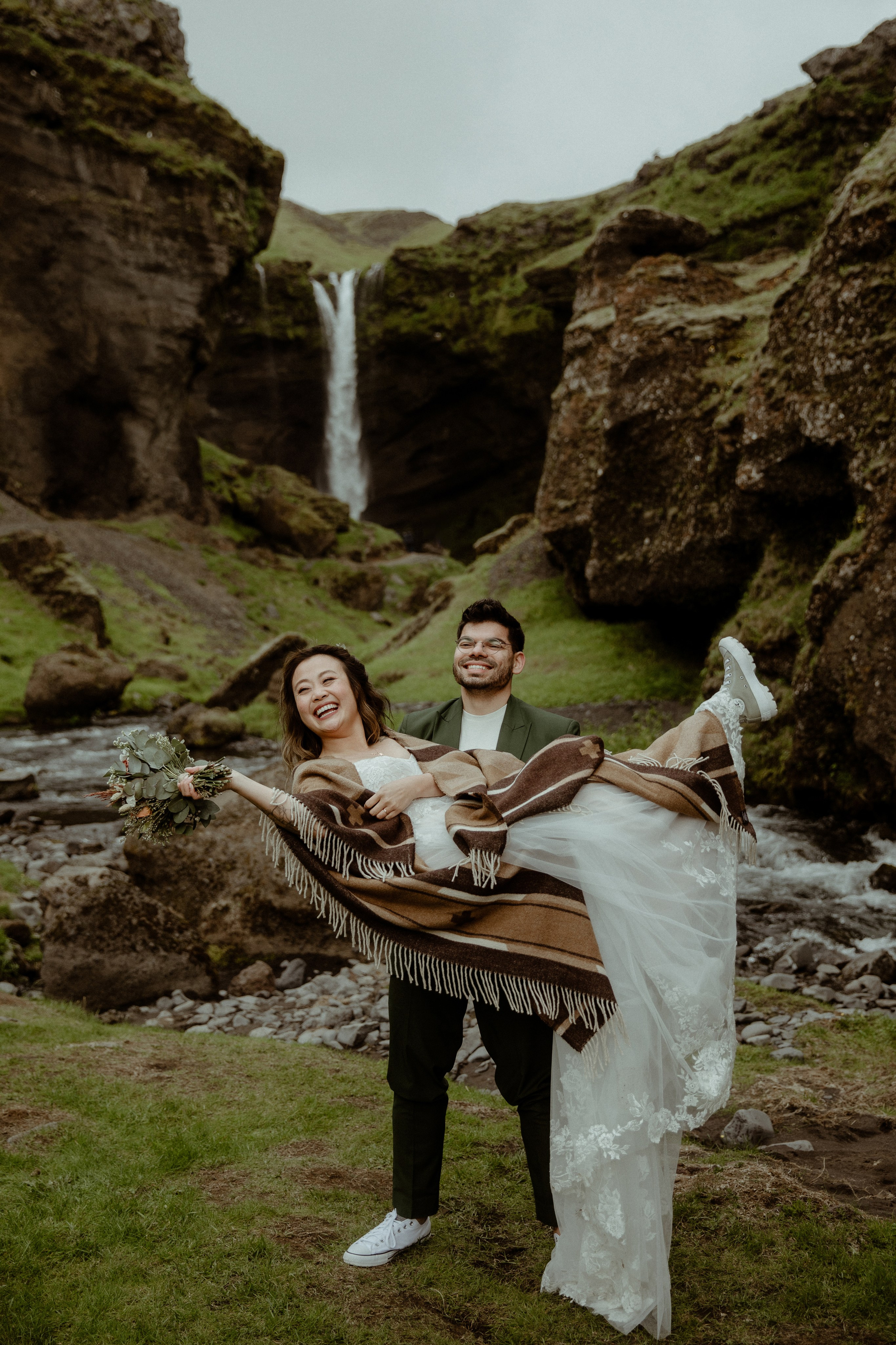 Elopement at Kvernufoss Waterfall. Iceland elopement photographer & videographer