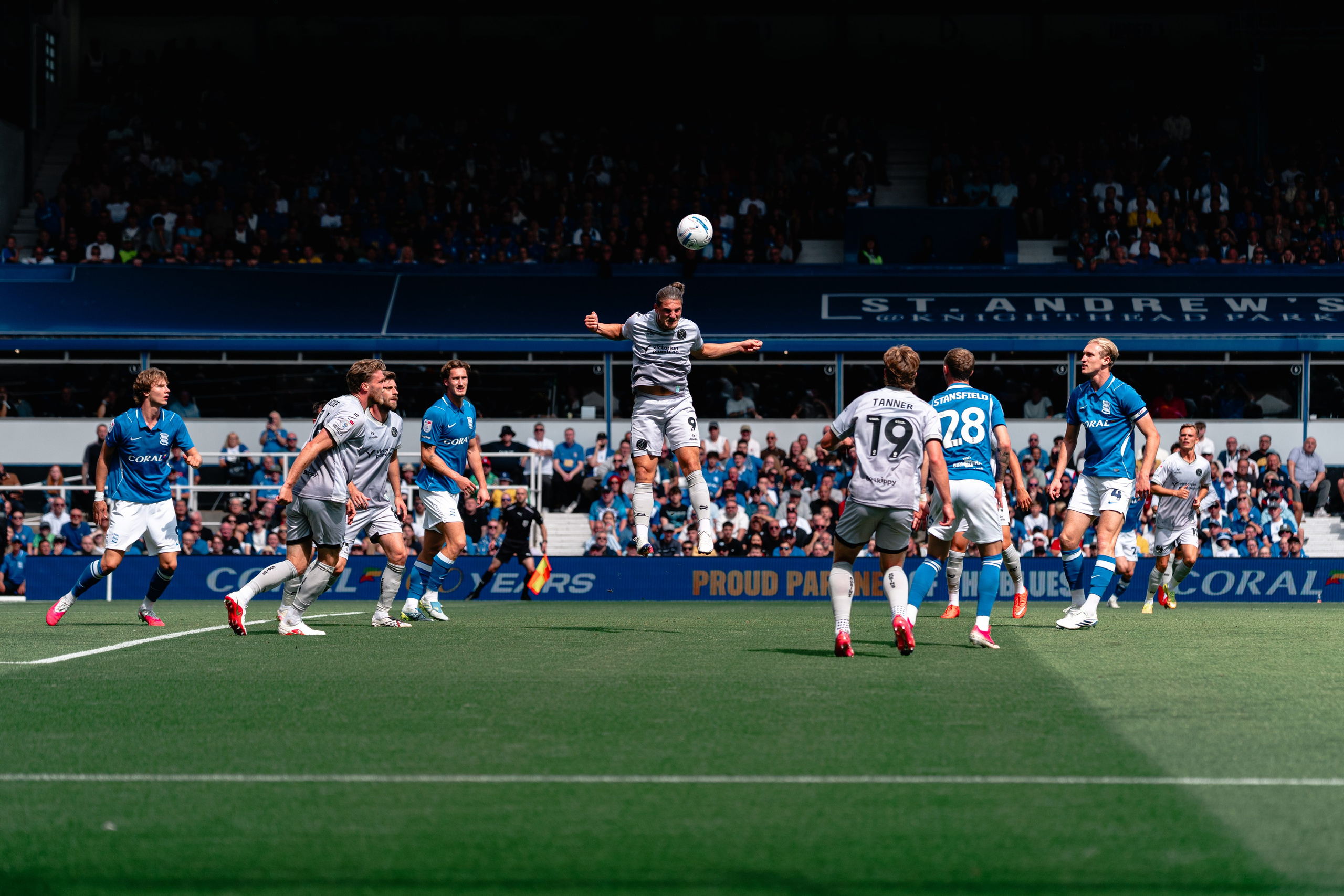 Birmingham City and Bristol City players lined up on the pitch before their Championship match at St Andrew’s.