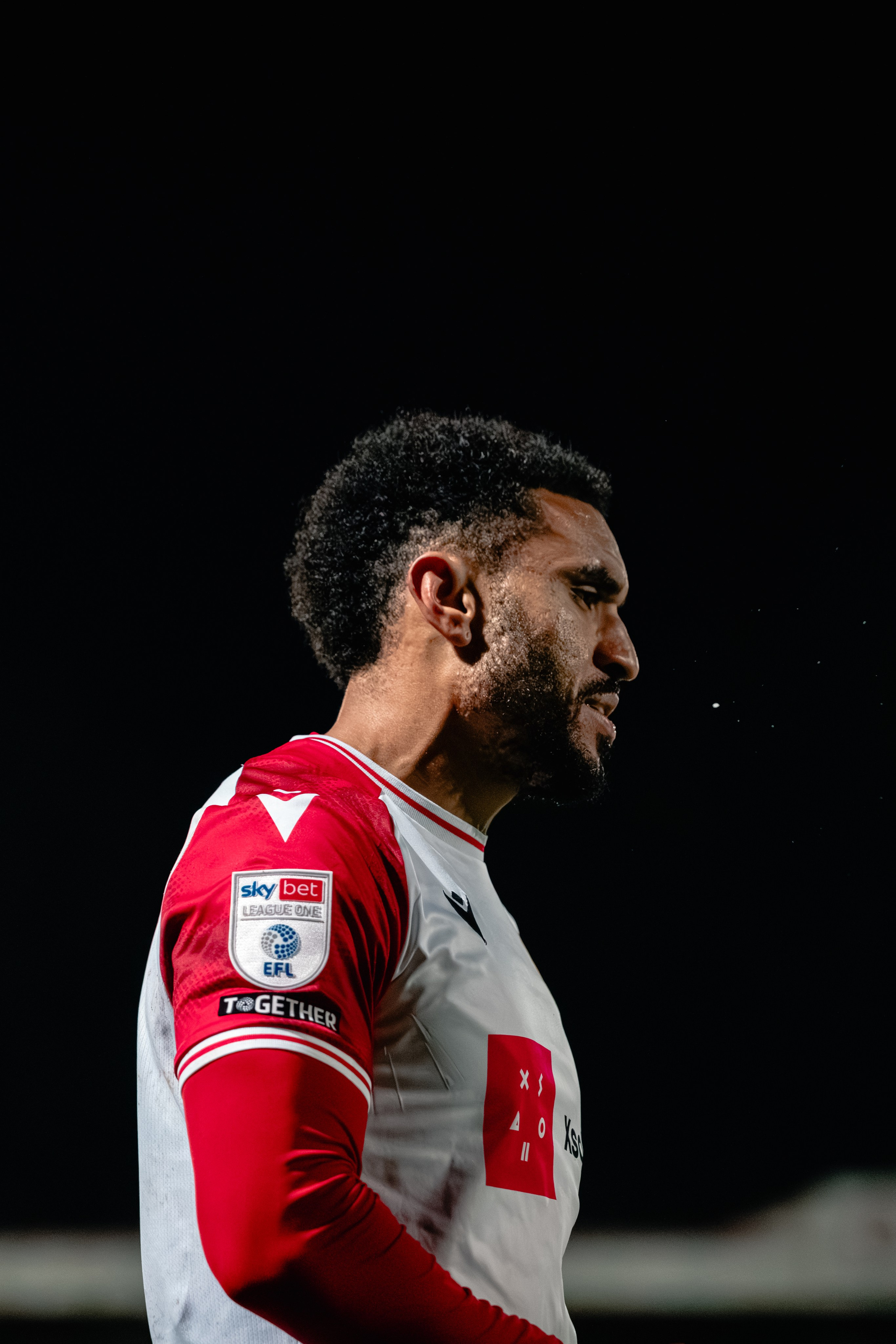 Stevenage player photographed in profile during the League One match against Leyton Orient