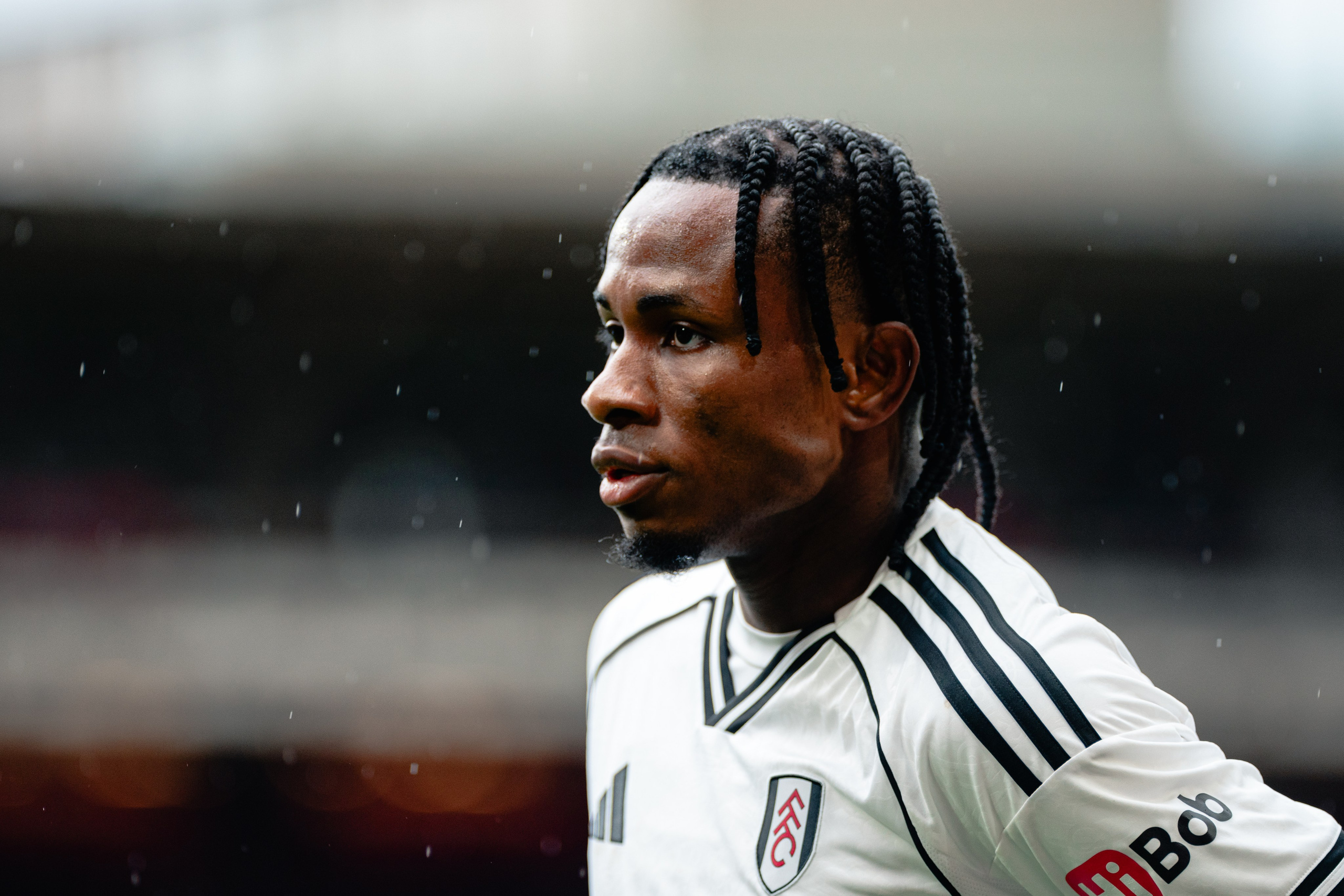 Fulham player in profile during the Premier League fixture against Nottingham Forest.