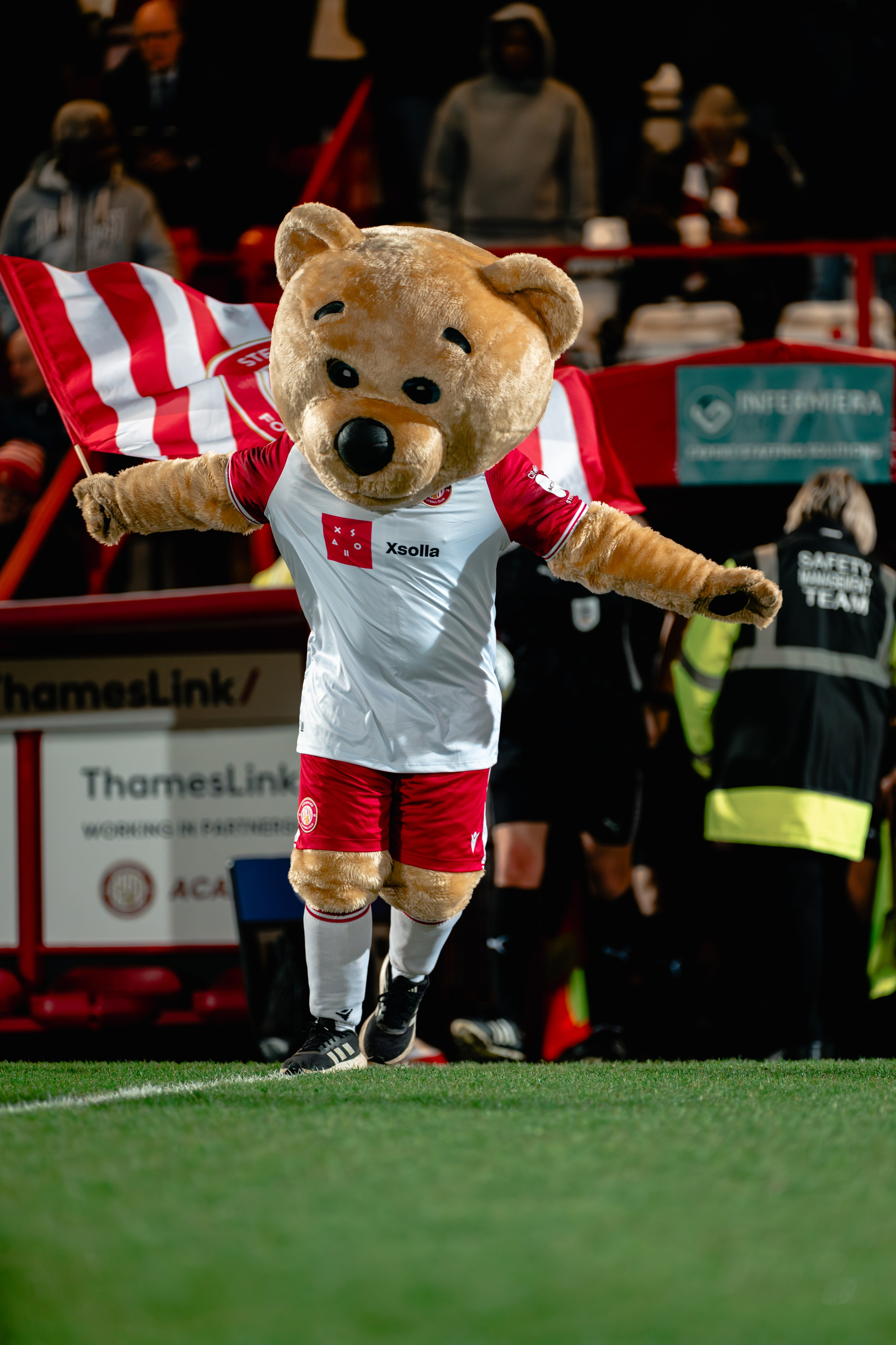 Stevenage mascot walking onto the pitch before the League One match against Leyton Orient at the Lamex Stadium.