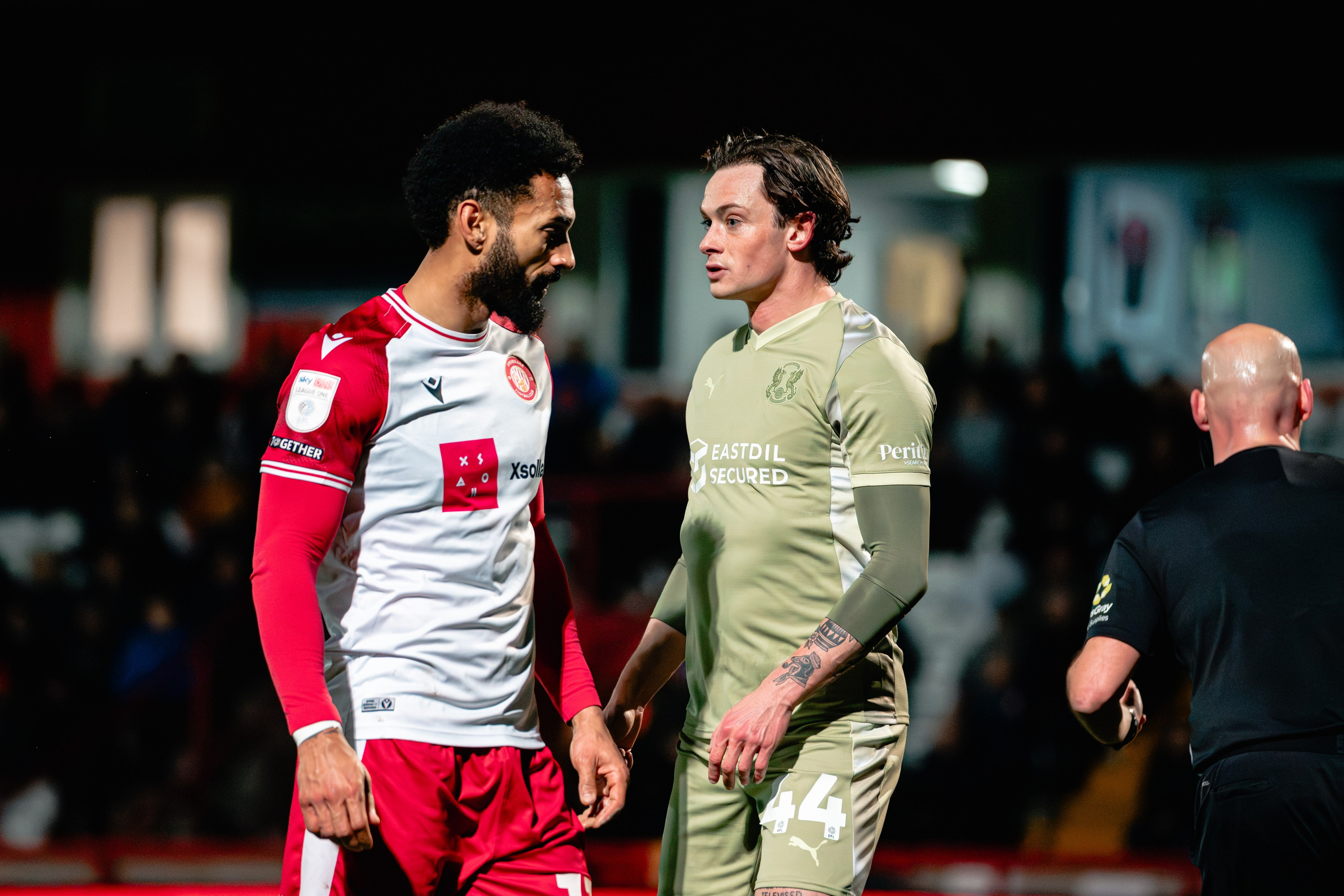 Stevenage and Leyton Orient players facing each other during the League One match at the Lamex Stadium
