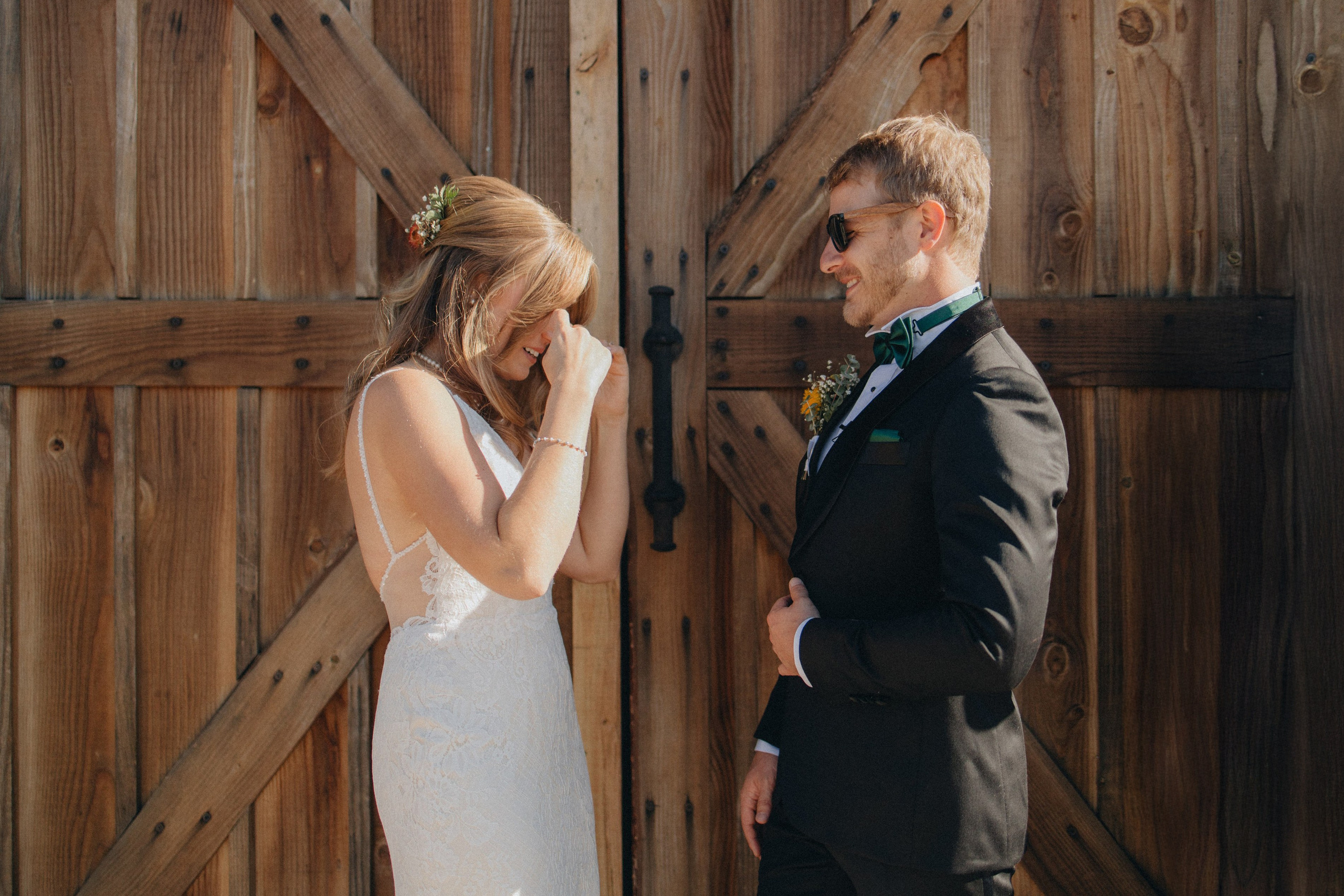 Jessie and Isaac on their wedding day in Portland, Oregon – a genuine moment of joy captured by photographer Georgy Shishkin in a romantic outdoor style, reflecting the charm of Portland & Seattle wedding photography.