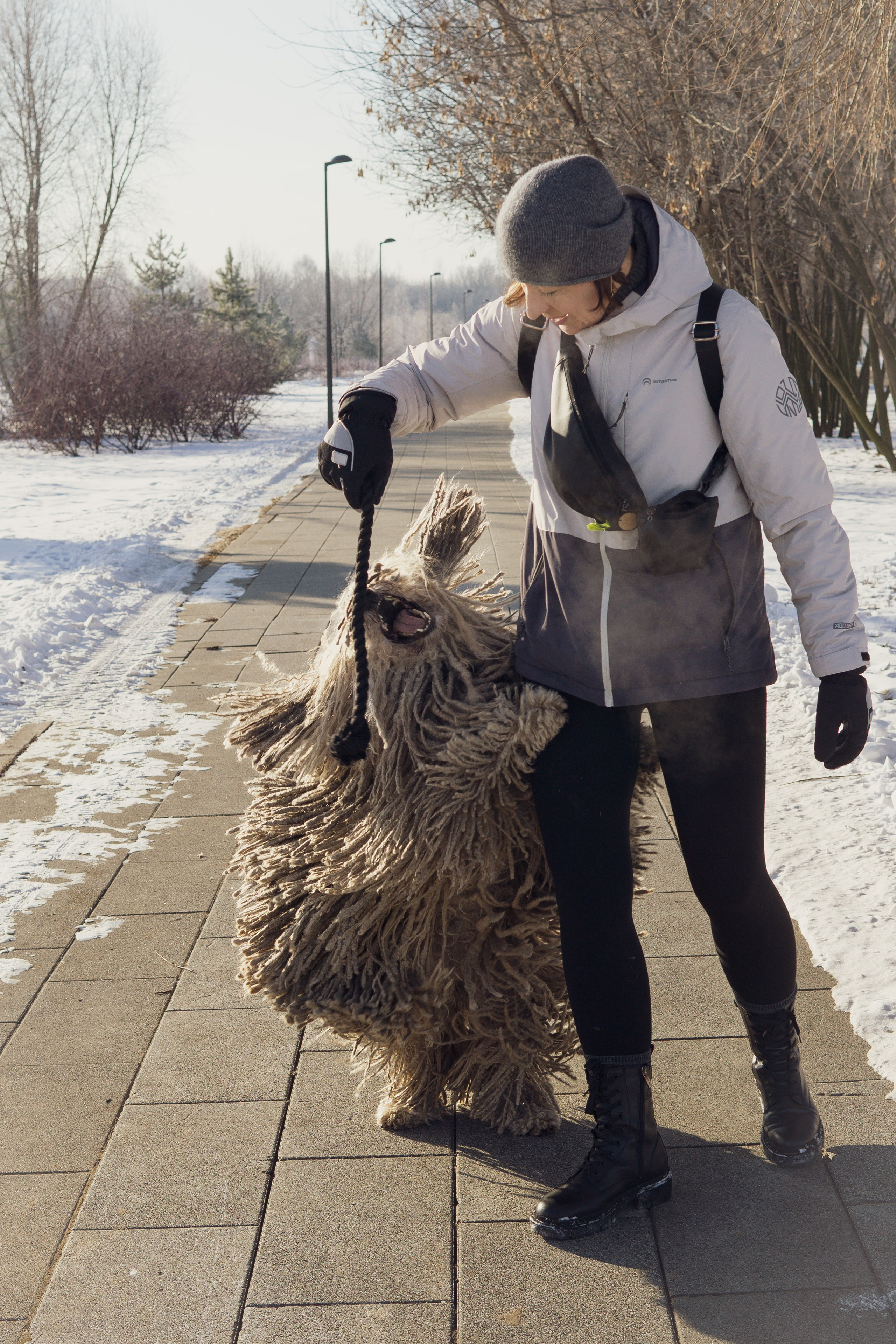 Winter Morning Walk: Zhenya and Her Dog