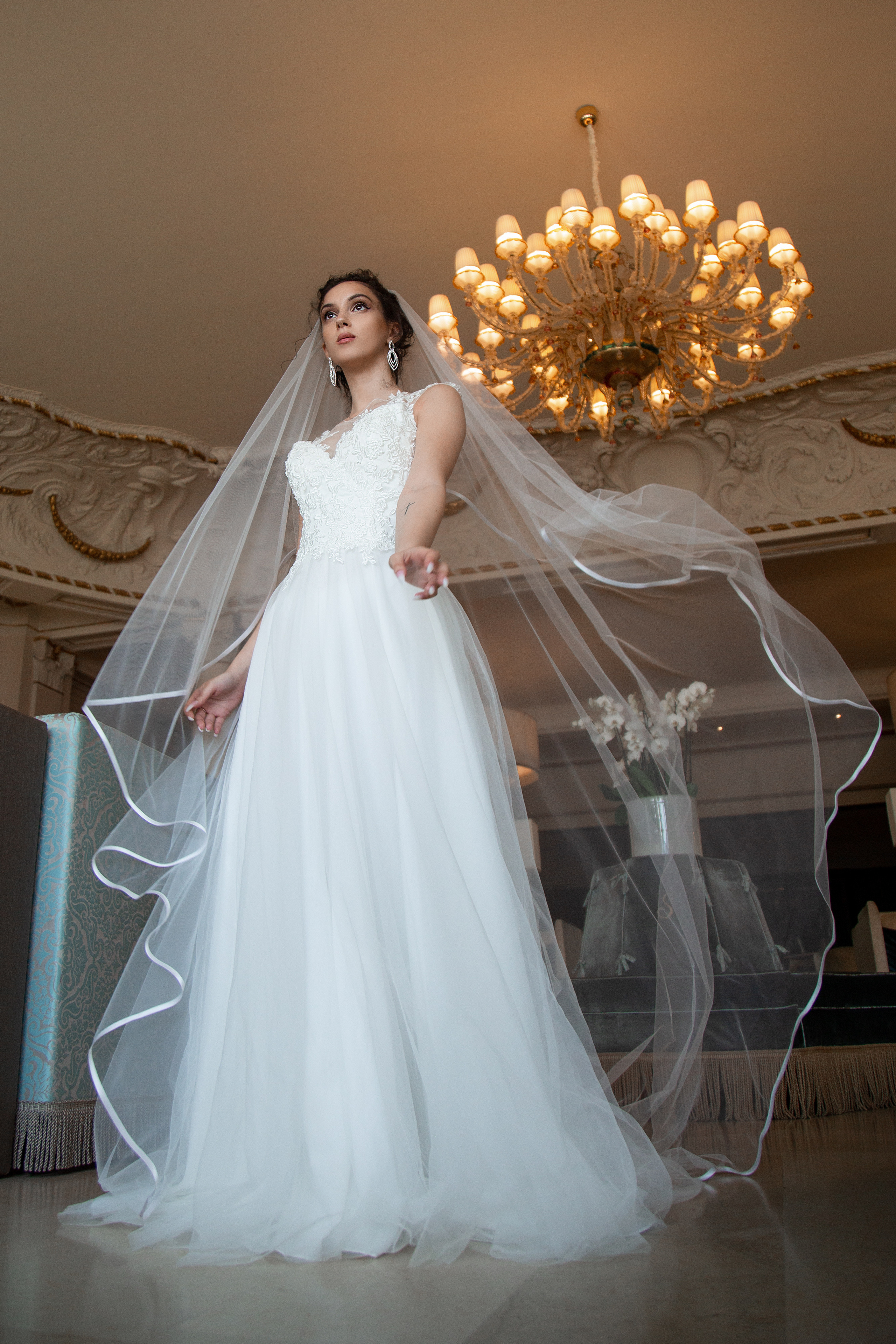 photo with long veil for bride