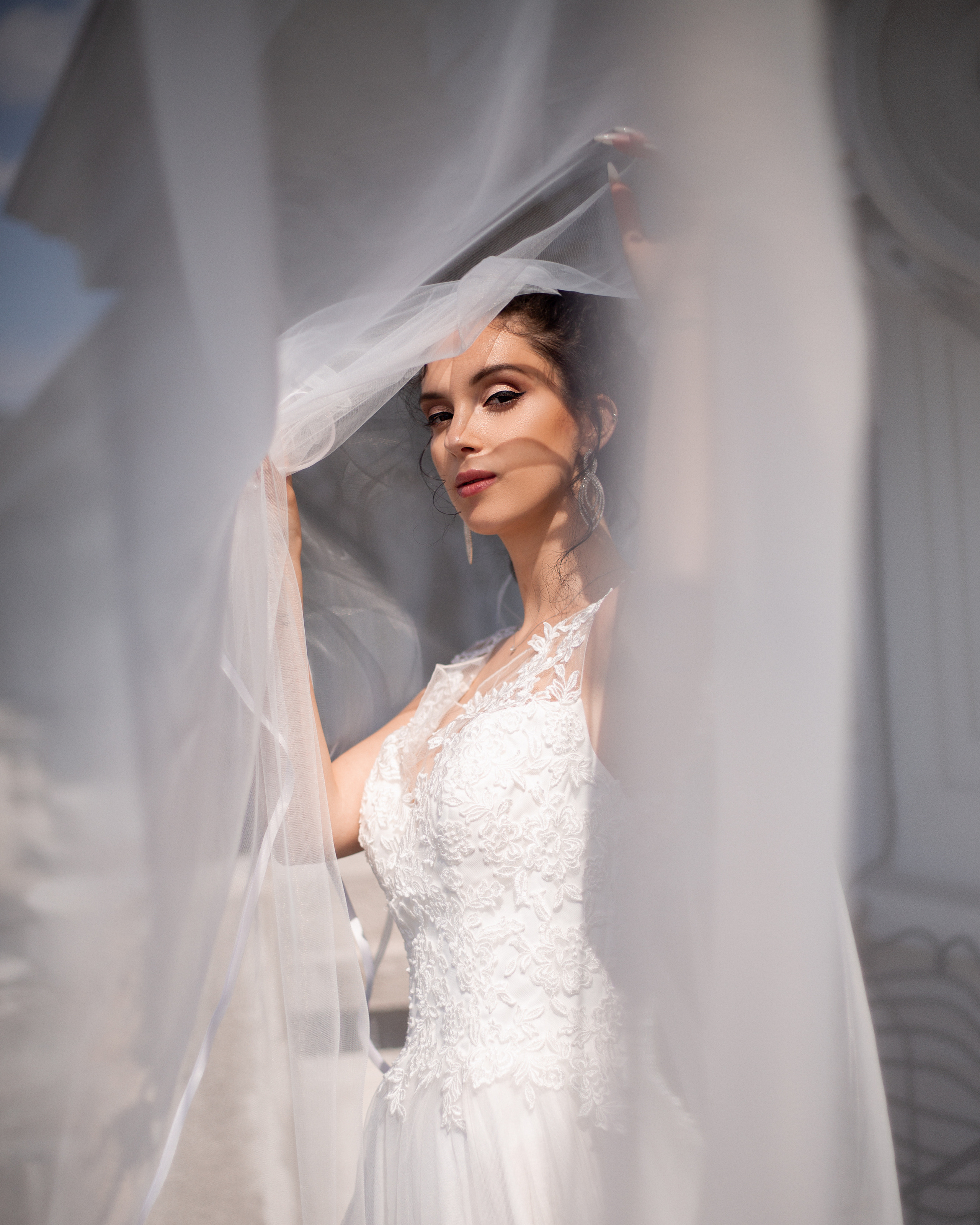 photo with long veil for bride