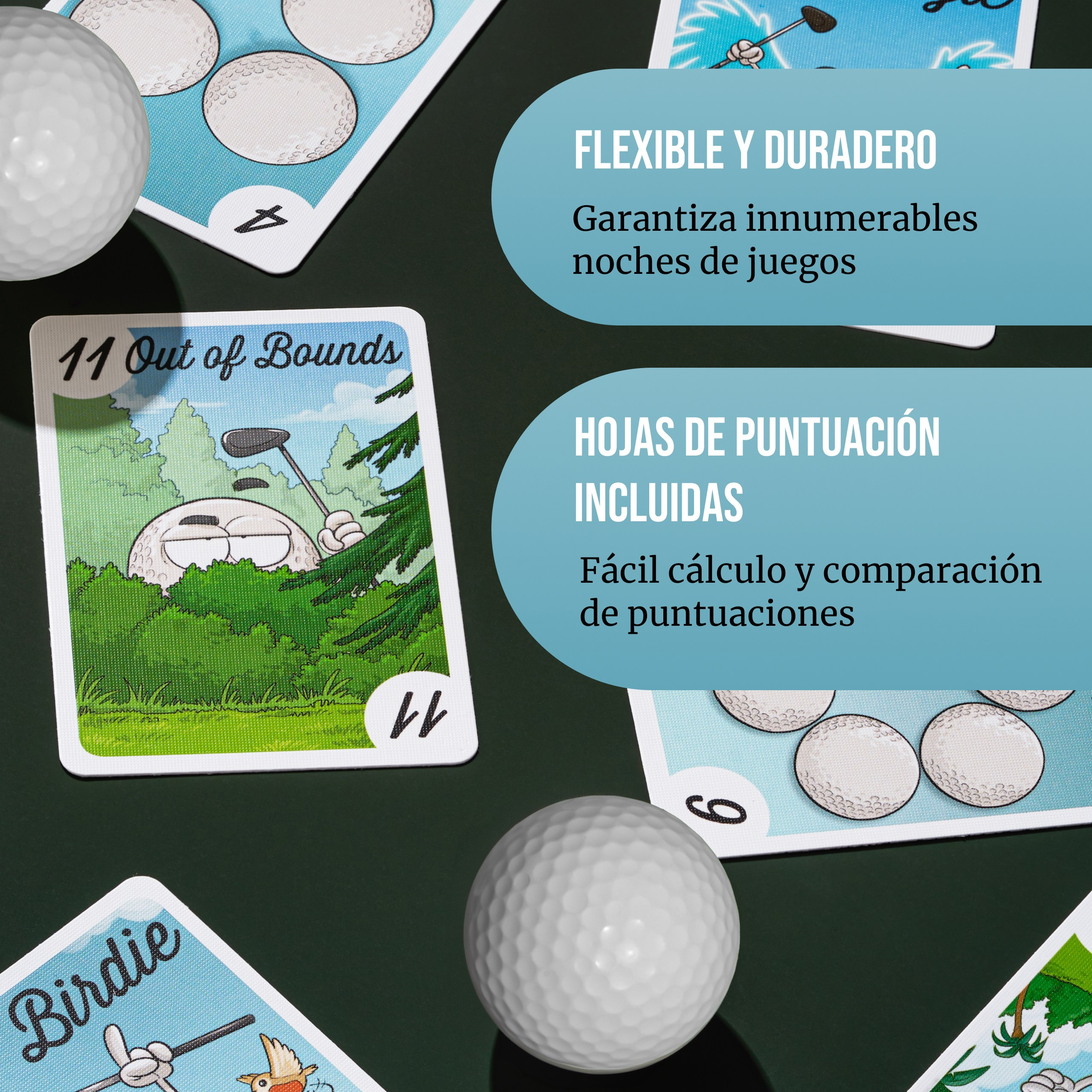 Infografía de producto de golf con características técnicas